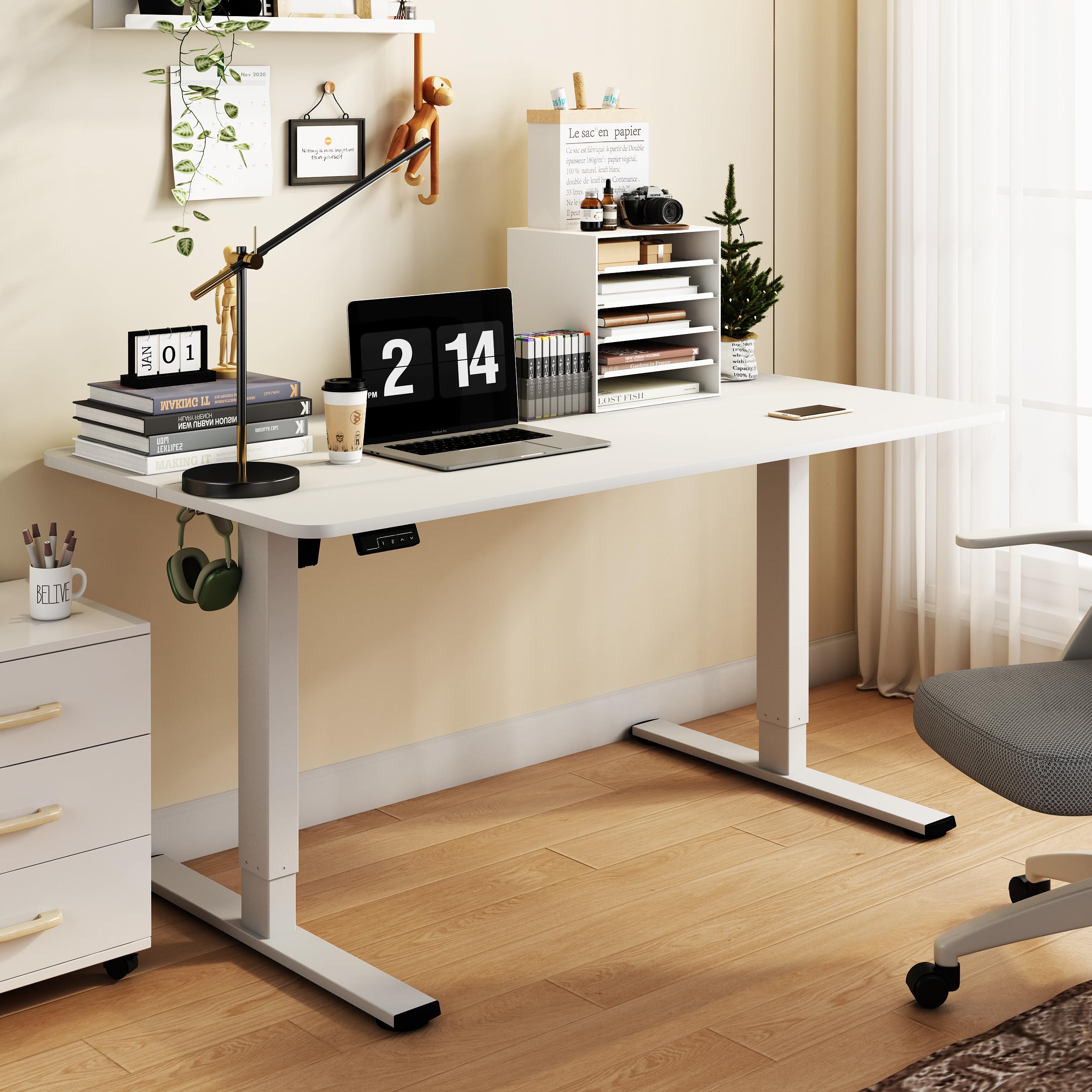 Adjustable Height Electric Standing Desk 48x24 Inches - Ergonomic Sit Stand Desk with Memory Preset for Home Office, White | Perfect for Remote Work, Gaming & Study Spaces