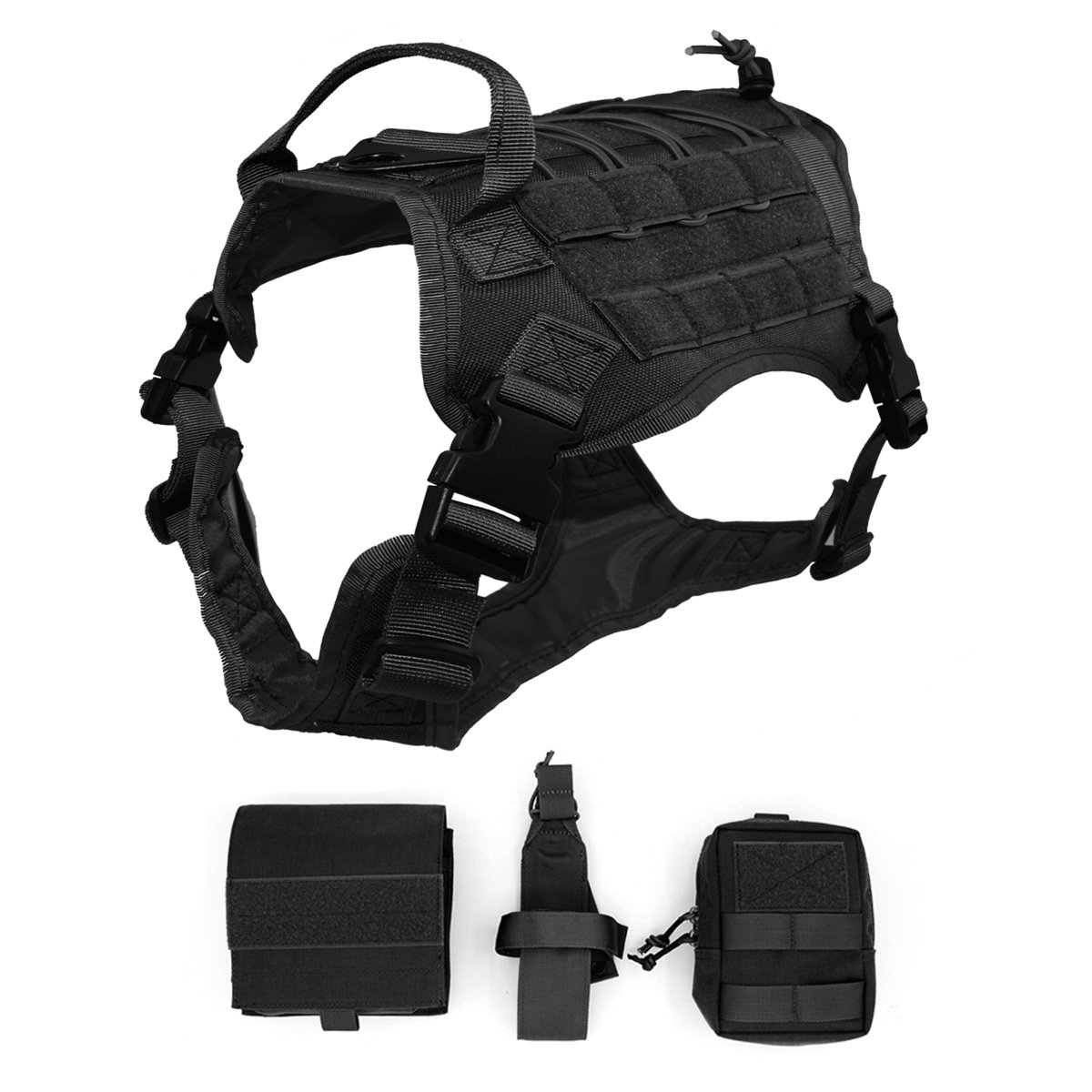Ultrafun Tactical Dog Harness with Patches & Pouches - Adjustable Molle Vest for Medium Large Dogs - Perfect for Hiking, Training & Outdoor Adventures