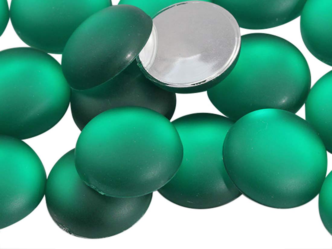 15mm Round Flat Back Frosted Acrylic Cabochons - 25pcs Green Emerald Rhinestones for DIY Jewelry Making, Crafts, Costume Embellishments, Card Making & Cosplay Accessories - Perfect for Scrapbooking, Nail Art & Home Decor