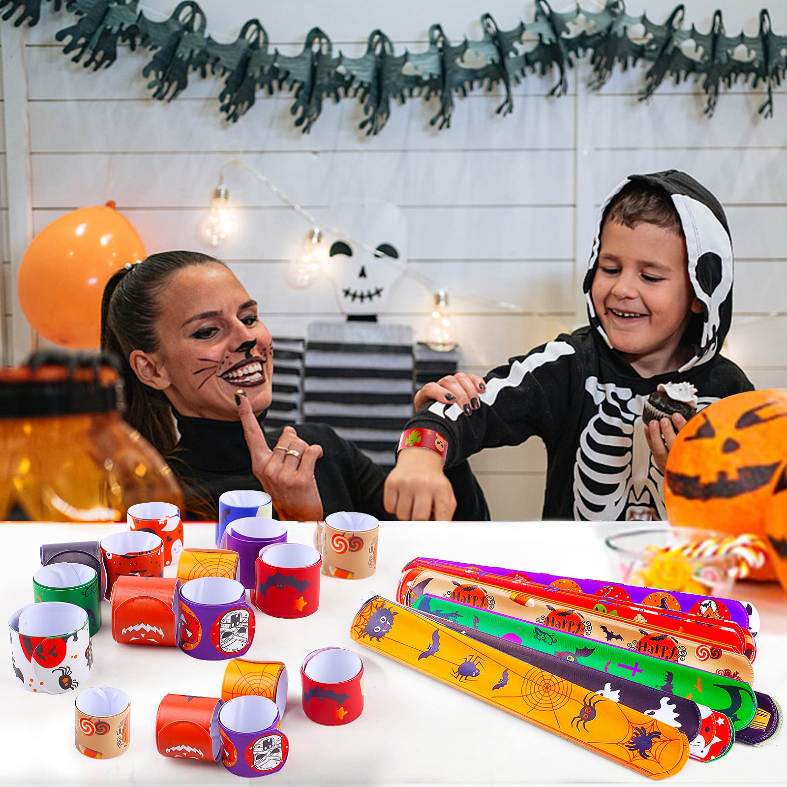 36 Pcs Halloween Slap Bracelets for Kids - Bulk Party Favors, 12 Unique Designs - Perfect for Trick or Treat Bags, Classroom Rewards & Costume Accessories