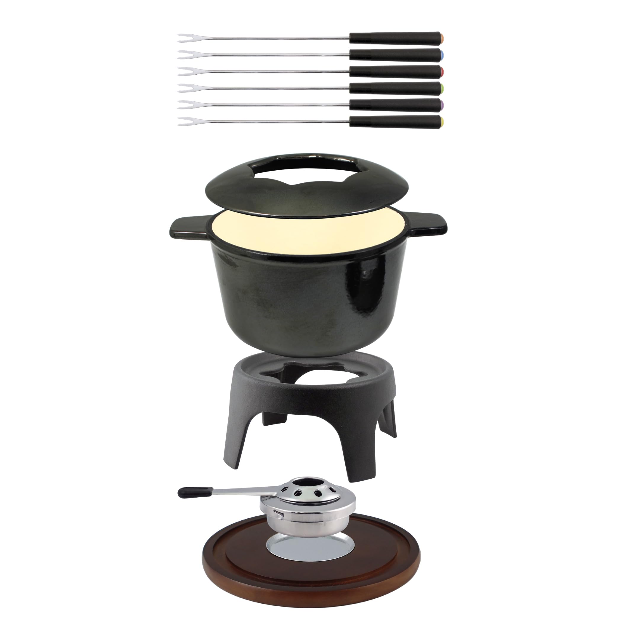 Swissmar Sierra 11-Piece Cast Iron Fondue Set in Metallic Black | Premium Cheese & Chocolate Fondue Pot with Forks | Perfect for Dinner Parties & Romantic Date Nights