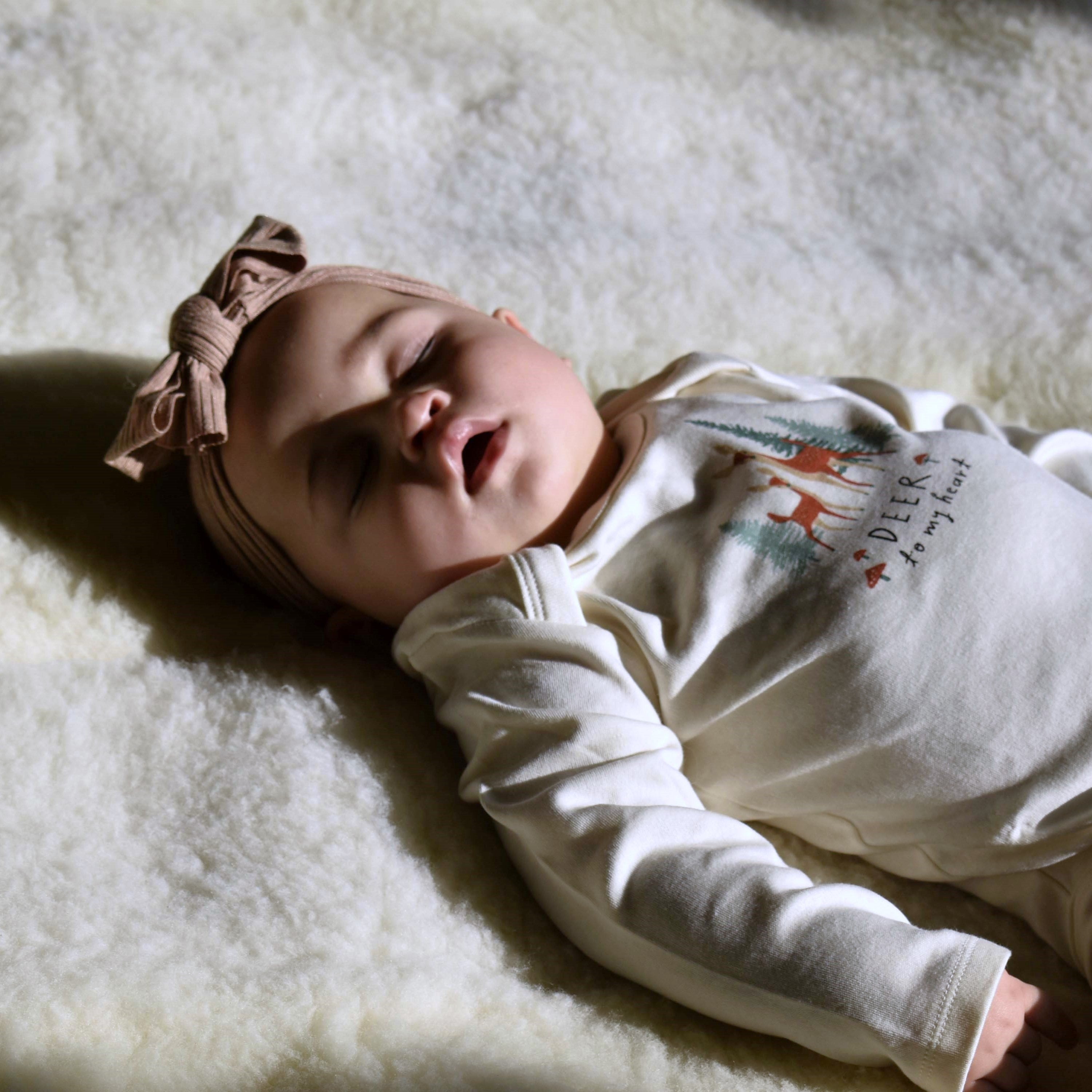 Happy Lamb Fleece Blanket for Kids - Soft Natural Fleece Baby Blanket for Nursery, Travel & Cuddling