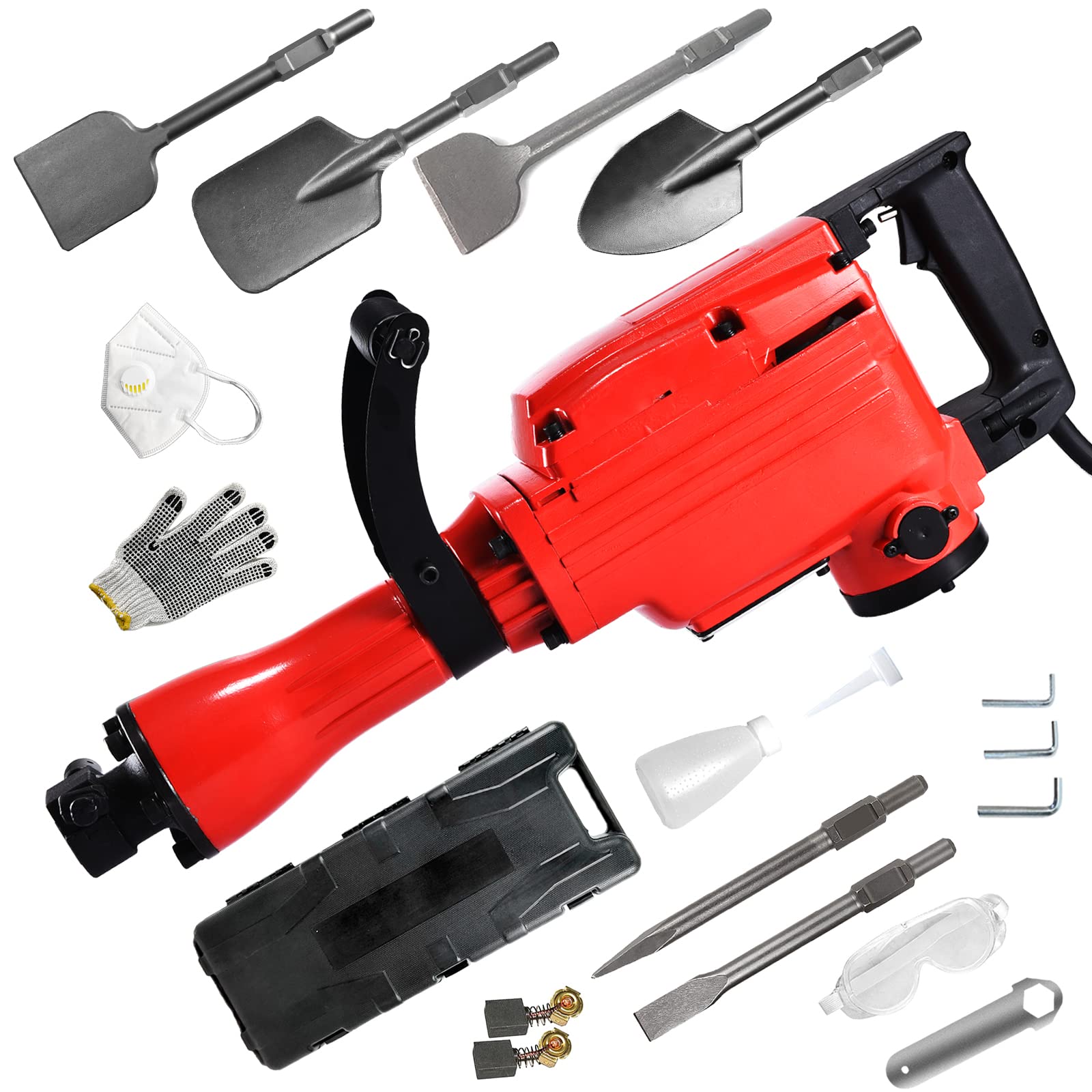 Demolition Electric Jack Hammer with 6pcs Chisel Bit - Heavy Duty Concrete Breaker Power Hammer for Construction, Road Repair & Home Renovation | Perfect for Demolishing Concrete Walls, Floors & Foundations
