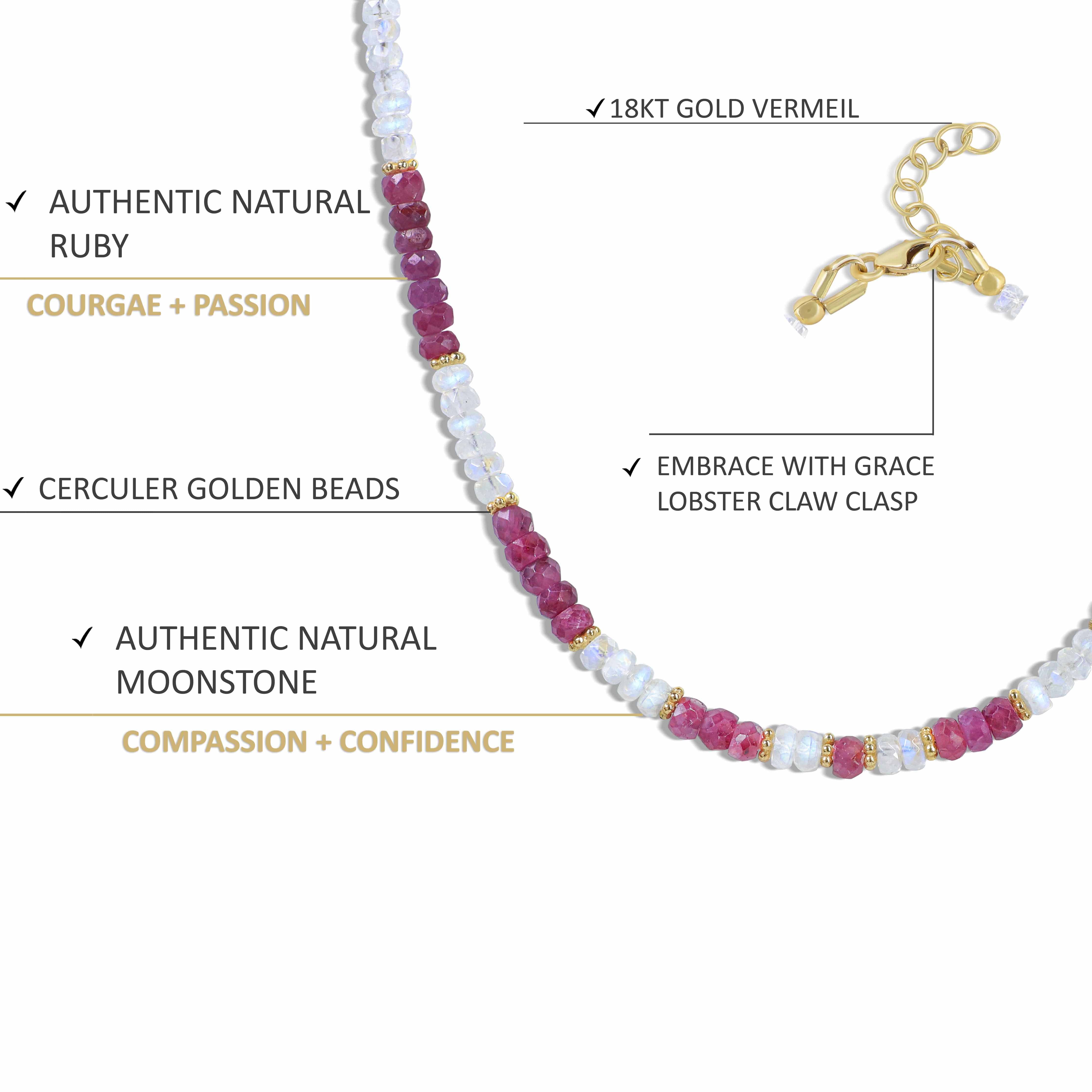 Natural Ruby and Moonstone Faceted Beaded Necklace - Elegant Handmade Jewelry for Women, Gift for Her, Perfect for Weddings, Parties & Special Occasions