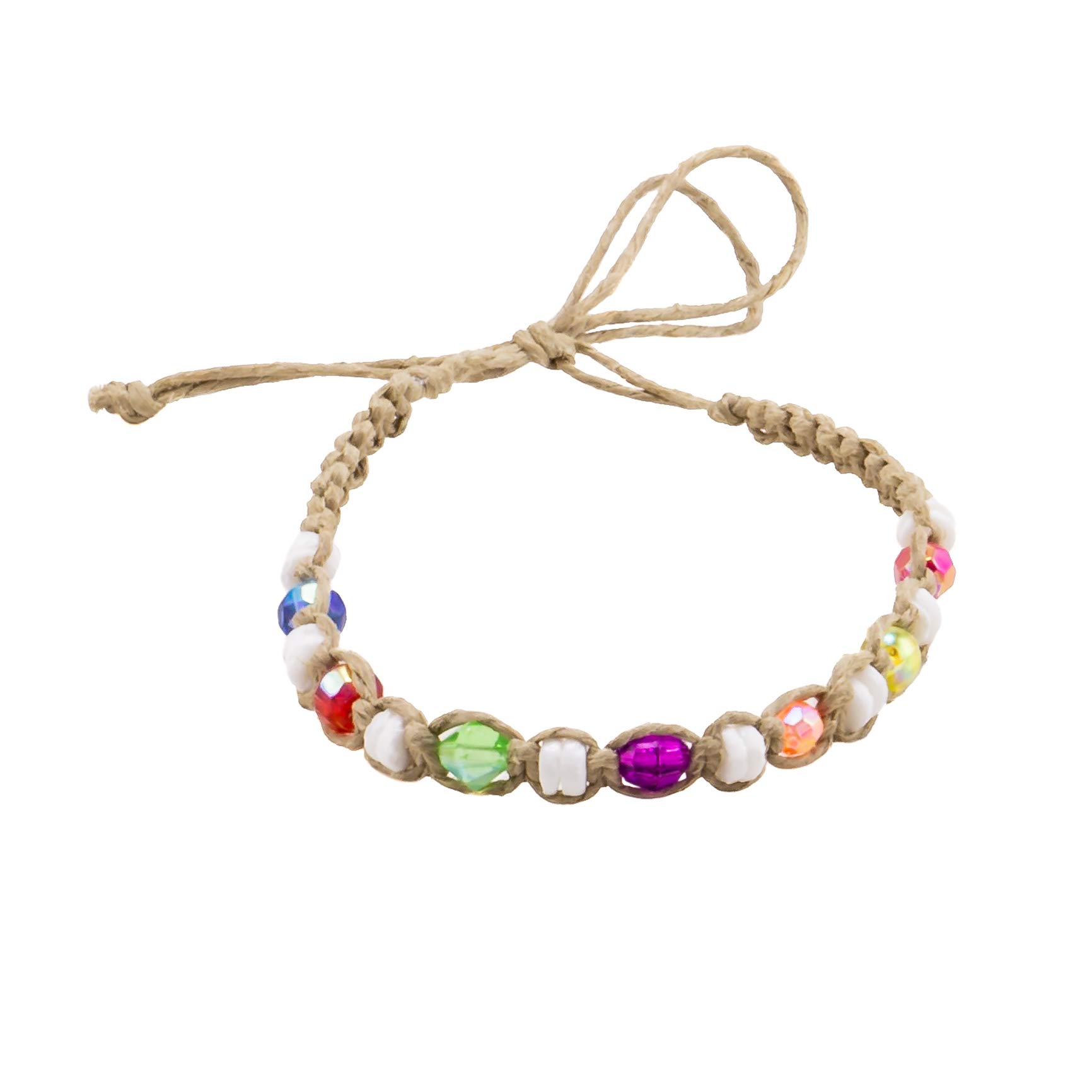 BlueRica Hemp Anklet Bracelet with Puka Shells & Multicolor Beads - Bohemian Ankle Bracelet for Women, Summer Beach Accessories, Festival Jewelry Gift for Her