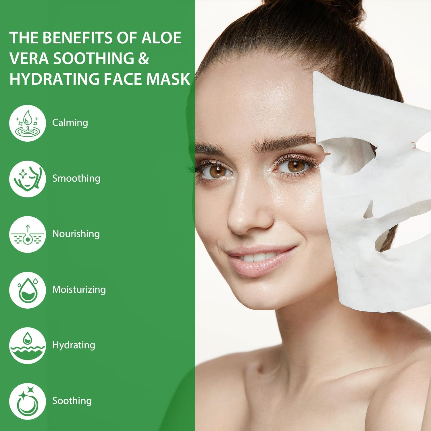 Aloe Vera Face Mask 10 Pack - Hydrating & Soothing for Dry, Oily, Sensitive Skin | Acne & Sun Care Relief