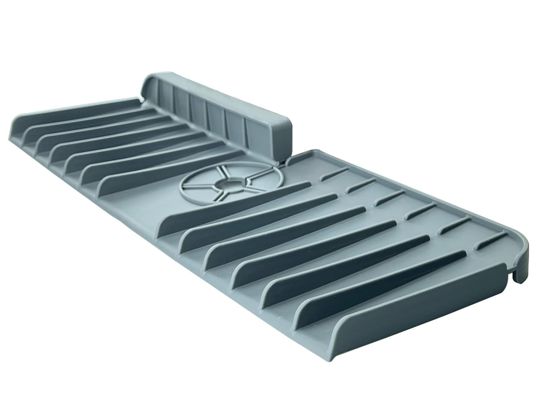**Encoli Silicone Faucet Splash Guard Mat - Slanted Drip Catcher with Auto Drain, Sink Draining Pad for Kitchen, Bathroom & Bar Countertops (Grey) - Prevents Water Spills & Keeps Floors Dry**