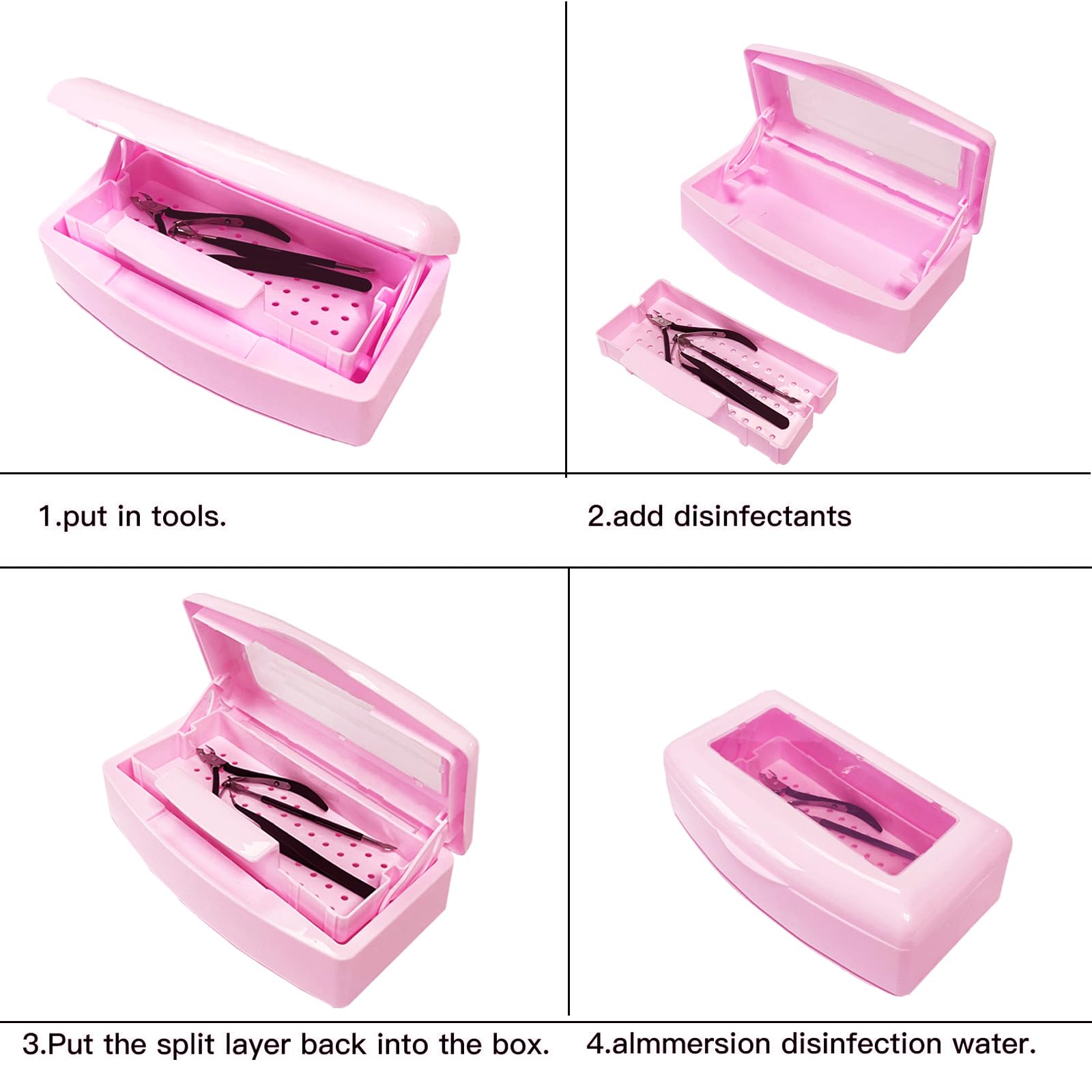 Sterilizing Tray for Nail Art Tools - Plastic Sanitizing Storage Box Organizer for Manicure, Tweezers, Salon & Spa Equipment (Pink) | Perfect for Nail Salons, Home Manicures & Professional Beauty Tools Disinfection