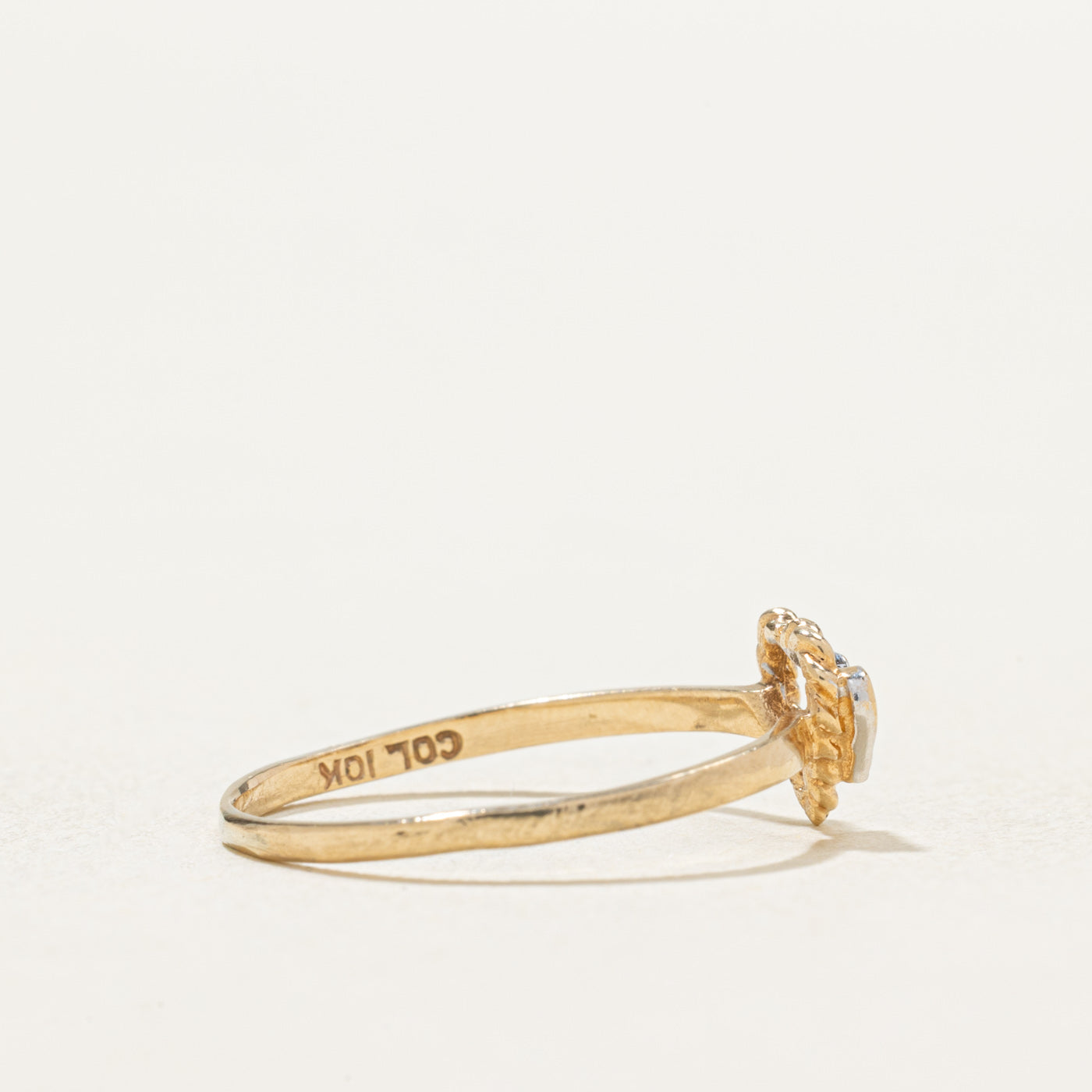 10K Two Tone Gold Diamond Open Heart Ring | 0.02ct Diamond Engagement Ring | Size 5.25 | Perfect for Valentine's Day Gift & Anniversary Jewelry
