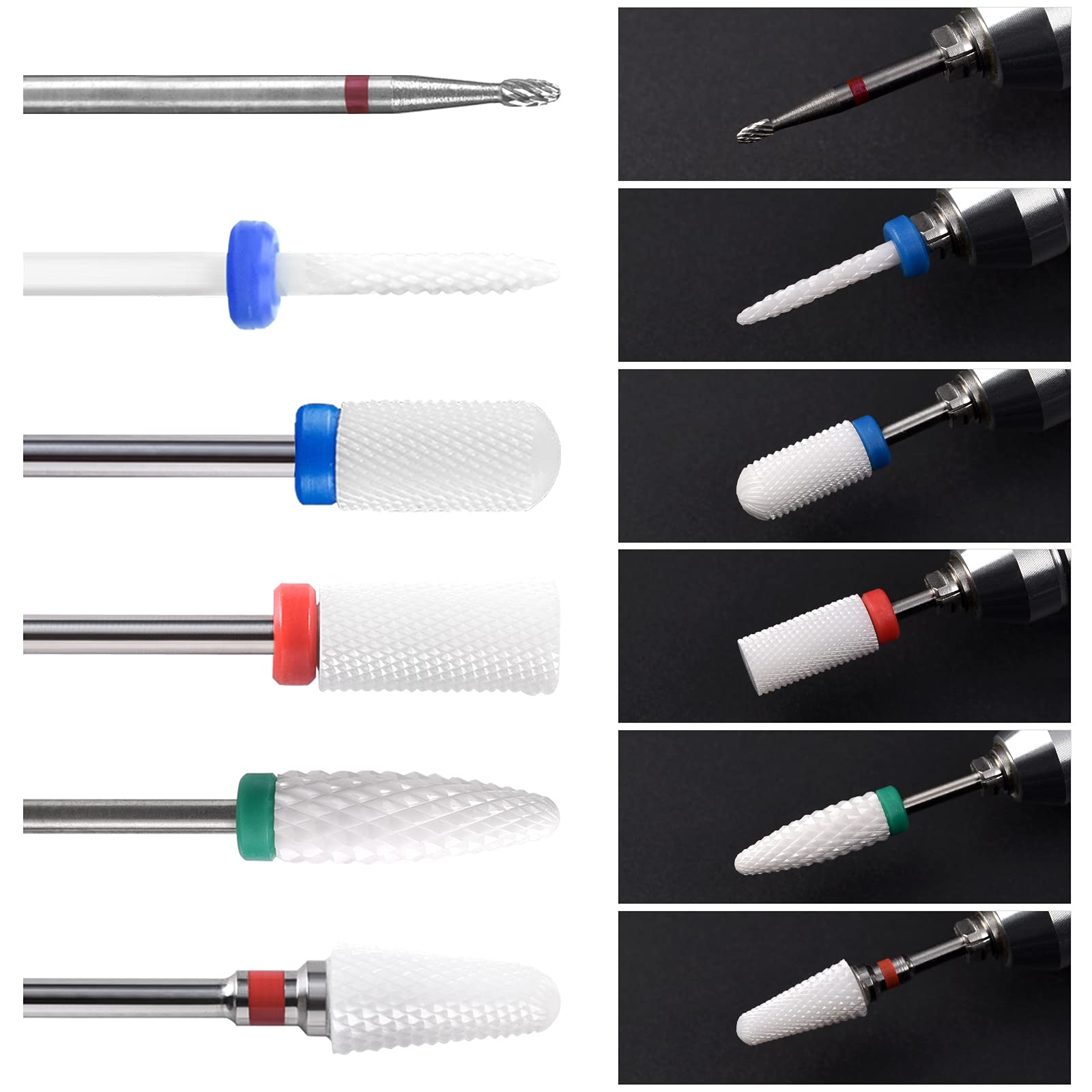 Professional Ceramic Nail Drill Bits Set for Acrylic & Gel Nails - Electric Nail File Accessories Kit with Dust Brush for Manicure & Pedicure - Perfect for Salon, Home Nail Care & DIY Nail Art (Set 1)