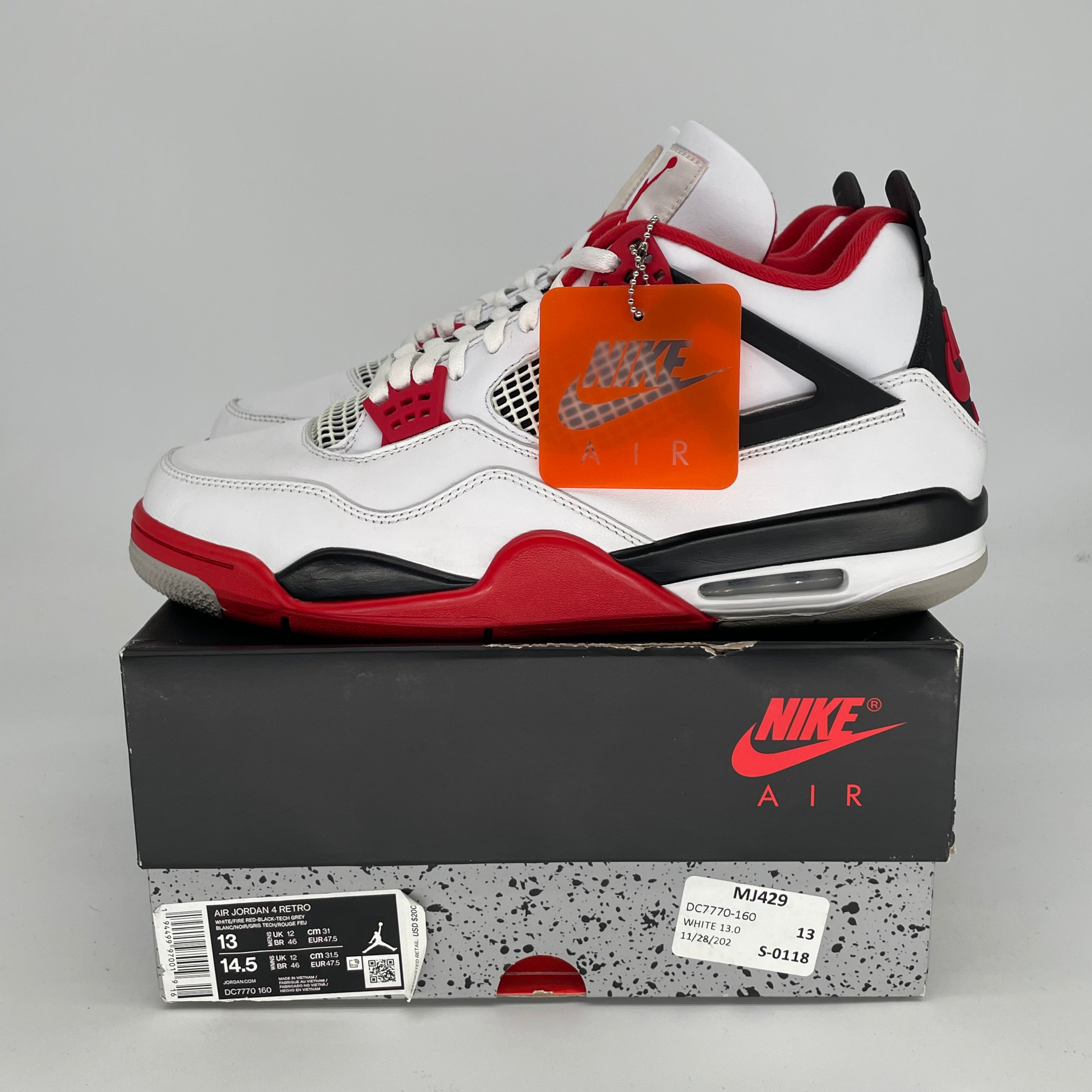 Original Air Jordan 4 Retro 'Fire Red' Men's Basketball Shoes Size 13 DC7770-160 - Perfect for Streetwear, Sneaker Collecting & Basketball Games