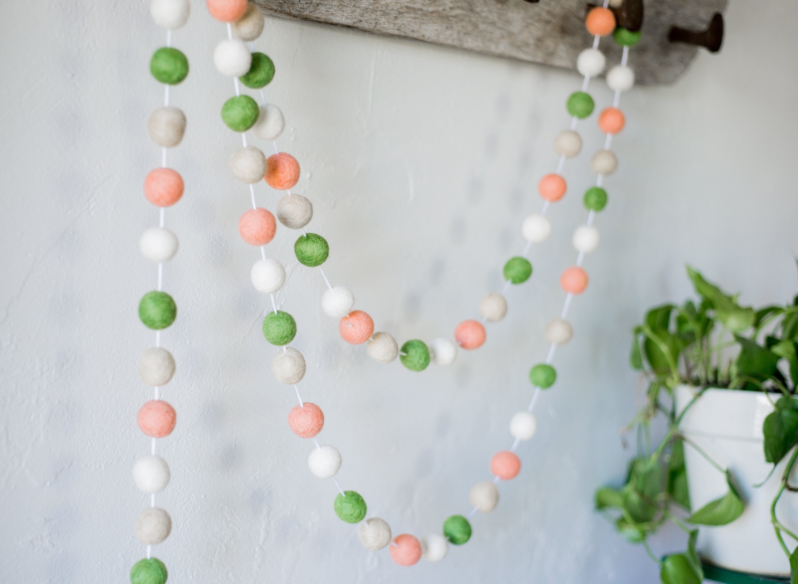 Georgia Peach Felt Ball Garland - Handmade Decorative String for Nursery, Wedding, Party & Home Decor | Boho Chic Wall Hanging for Baby Shower, Christmas Tree, and Seasonal Celebrations