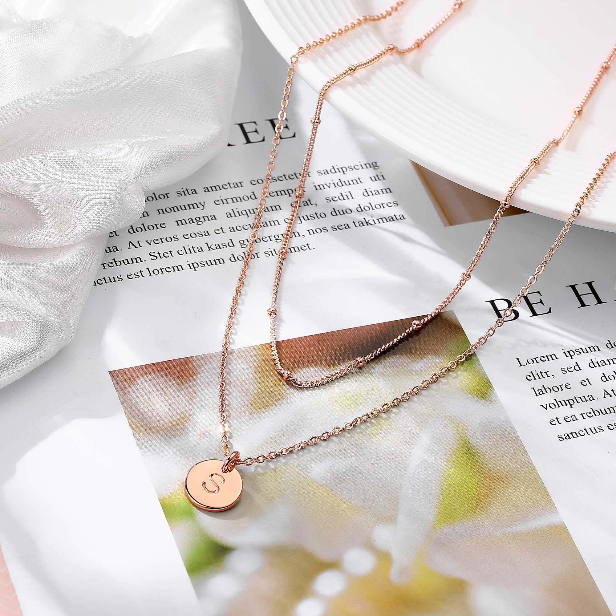 IEFWELL Personalized Initial Necklace for Women & Girls - Gold, Silver, Rose Gold Double-Sided Engraved Hammered Coin Pendant, Layered Necklace Jewelry Gift for Easter, Birthday, Graduation | Perfect for Teens, Daughters, Sisters & Best Friends