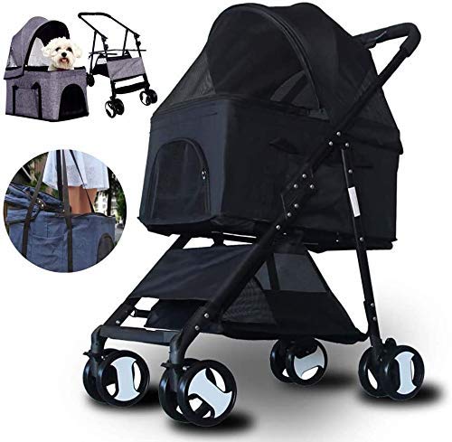 Foldable Pet Stroller for Dogs & Cats - Detachable Travel Trolley with Safety Brake, Supports Pets Up to 15kg (Pink) - Perfect for Outdoor Walks, Vet Visits & Shopping Trips