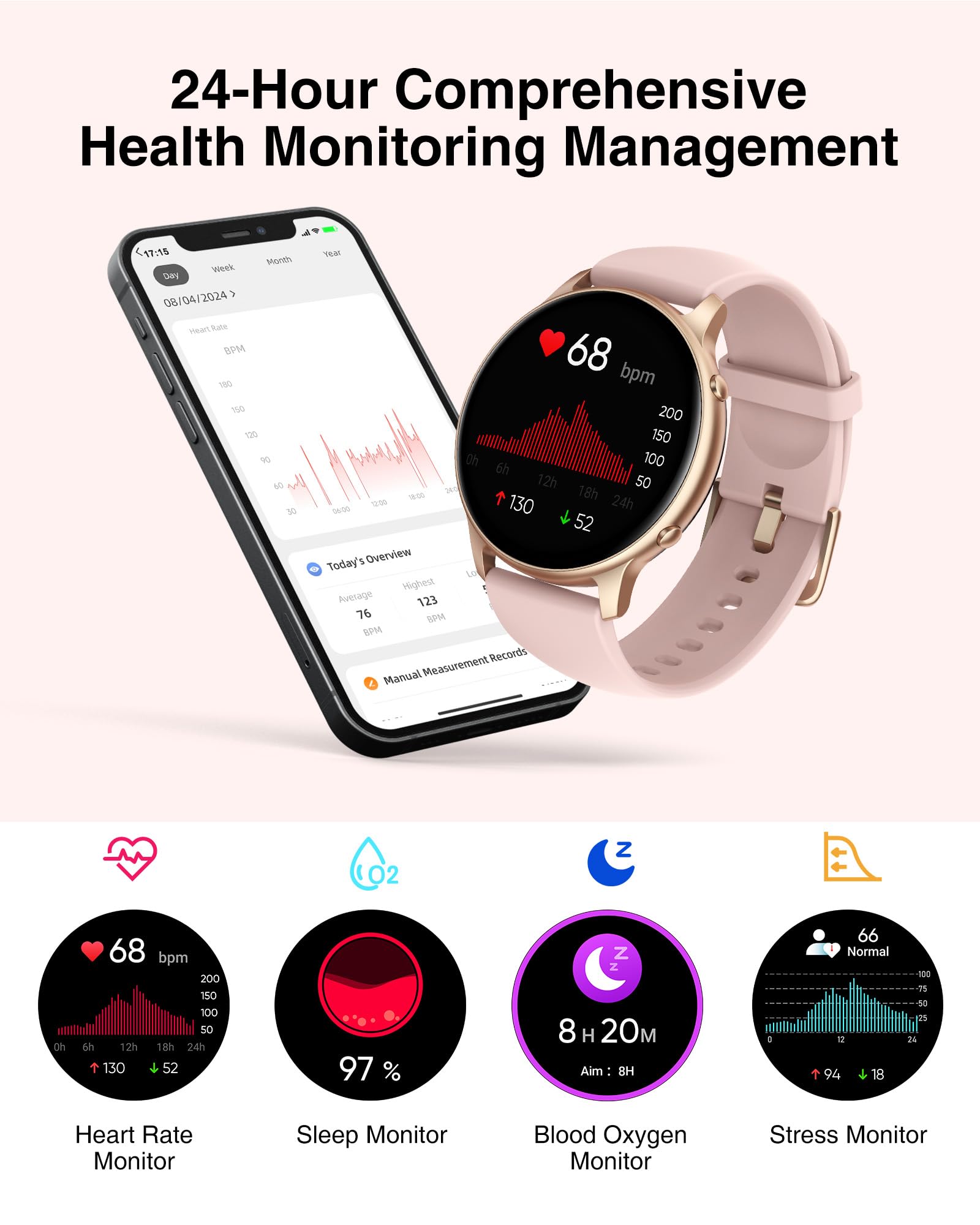Smart Watches for Women - 1.32'' Touch Screen Fitness Watch with Step Counter, SpO2, Heart Rate & Sleep Monitor, IP68 Waterproof Activity Tracker for iOS & Android - Perfect for Workouts, Running & Daily Health Tracking