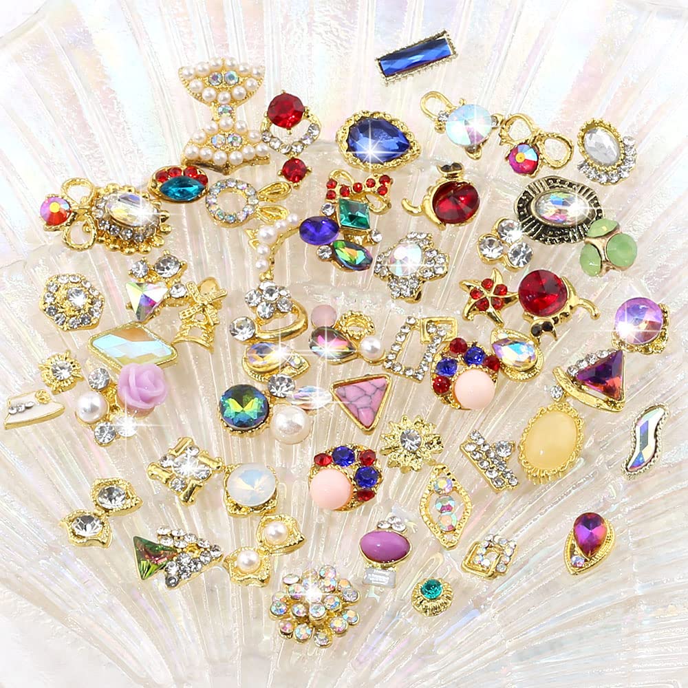 3D Gold Nail Charms - 50pcs Rhinestones for Nail Art & Acrylic Nails - Perfect for DIY Manicures