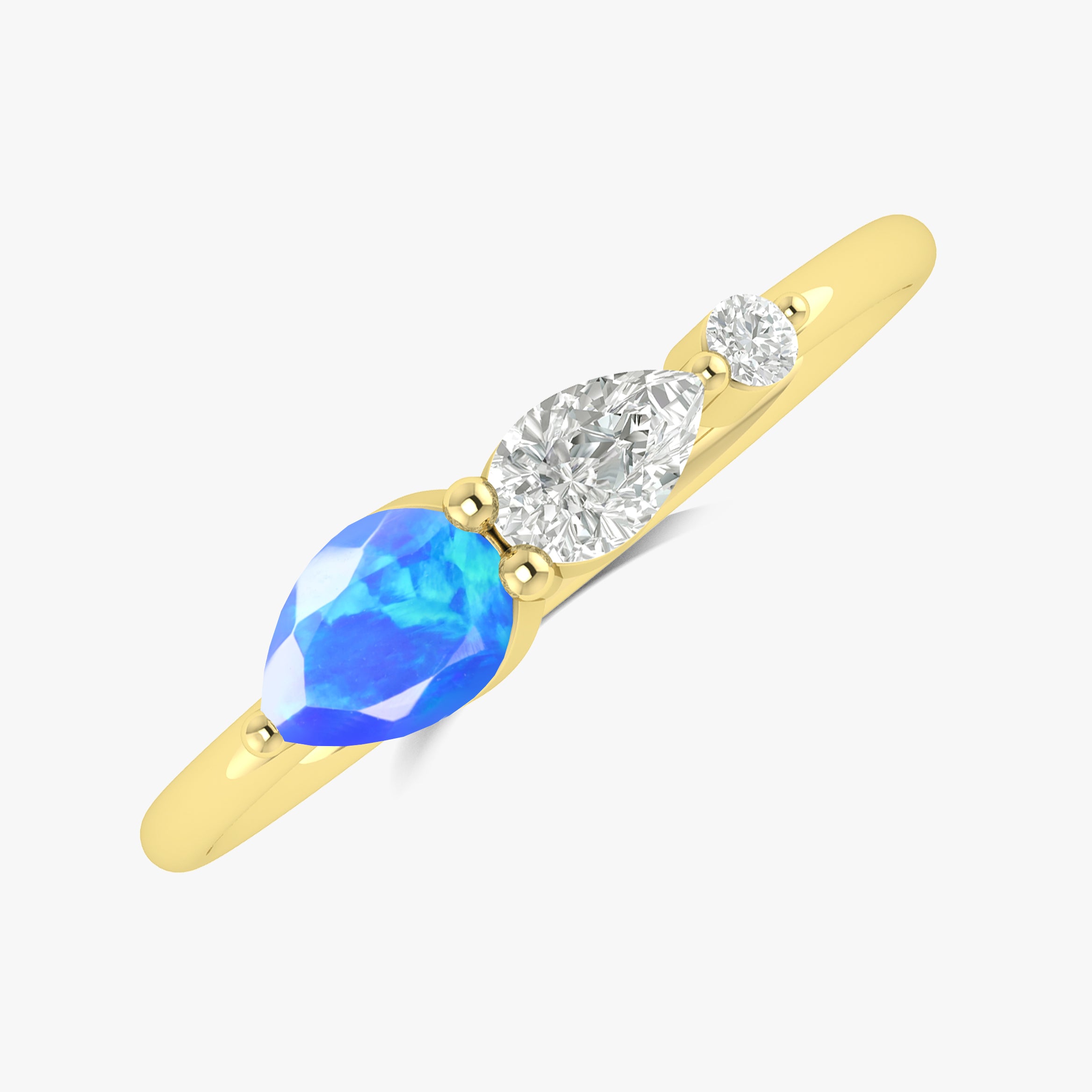 Blue Fire Opal Pear Three Stone Ring – Elegant Jewelry for Women, Perfect for Weddings, Anniversaries & Special Occasions