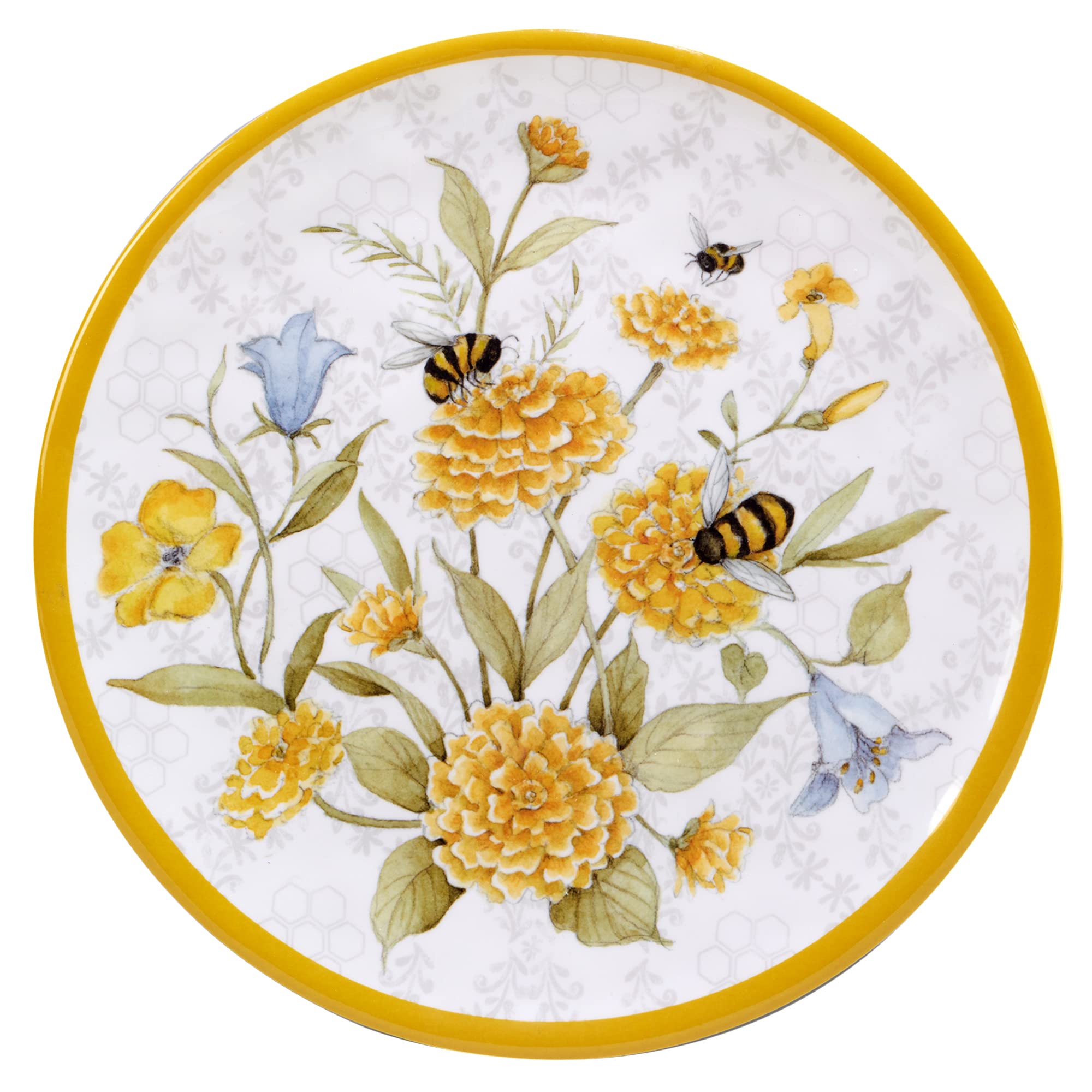 Certified International Bee Sweet 9-Inch Melamine Salad and Dessert Plates - Colorful, Durable, Medium Size - Set of 6 - Perfect for Picnics, BBQs, and Party Serving