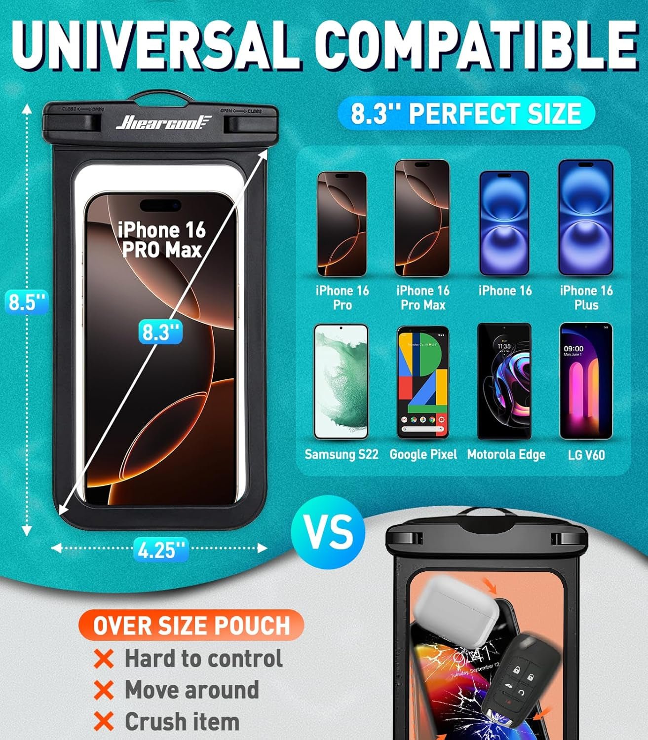 Gorilla Cases Waterproof Phone Pouch - Universal Waterproof Protection for iPhone & Samsung - Perfect for Swimming, Beach, Kayaking & Outdoor Activities