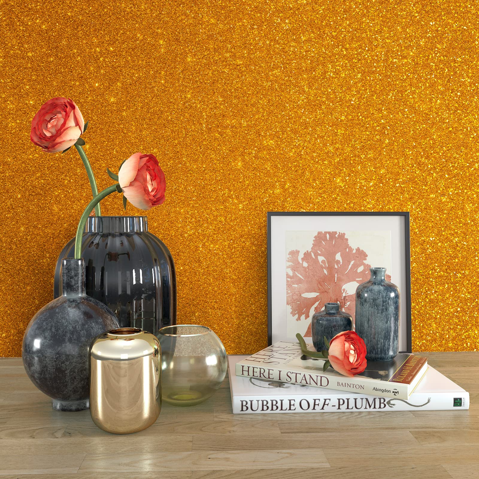 VEELIKE Gold Glitter Peel and Stick Wallpaper - Self-Adhesive Removable Sparkle Contact Paper for Bedroom, Cabinets, Furniture (15.7''x354'') - Perfect for Home Decor, DIY Projects & Accent Walls