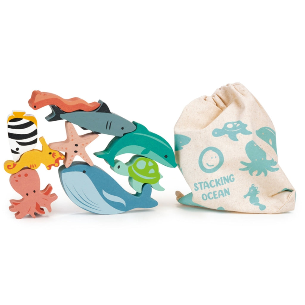 Happy Stacking Ocean Set and Bag by Mentari - Educational Toy for Kids - Perfect for Beach, Pool & Outdoor Play