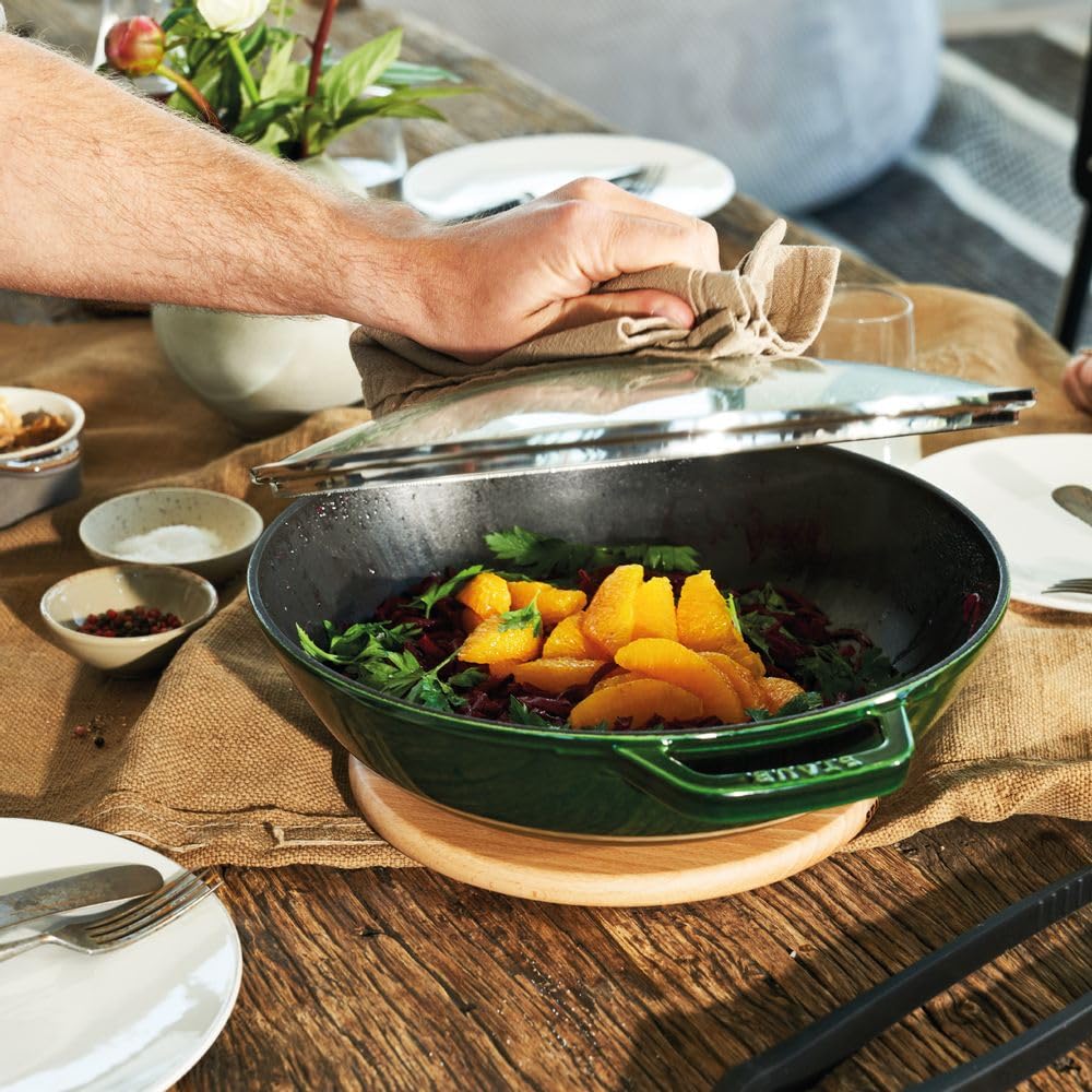 STAUB 30cm Basil Green Cast Iron Wok - Durable Pre-Seasoned Carbon Steel Stir Fry Pan for High Heat Cooking - Perfect for Asian Cuisine, Stir-Frying, Searing & Deep Frying