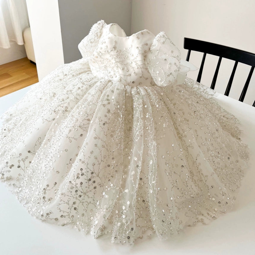 Beautiful Baby Girl Baptism Dress with Sequins - Toddler First Birthday Princess Gown for Christening & Special Occasions