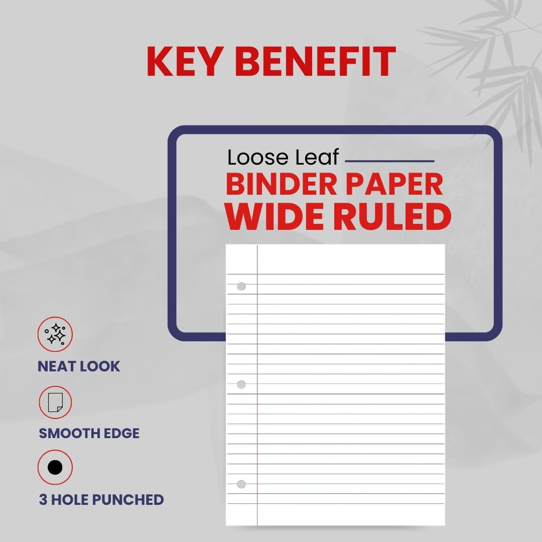 Loose Leaf Paper - Wide Ruled 3-Hole Punched Filler Paper, 150 Sheets per Pack (10.5