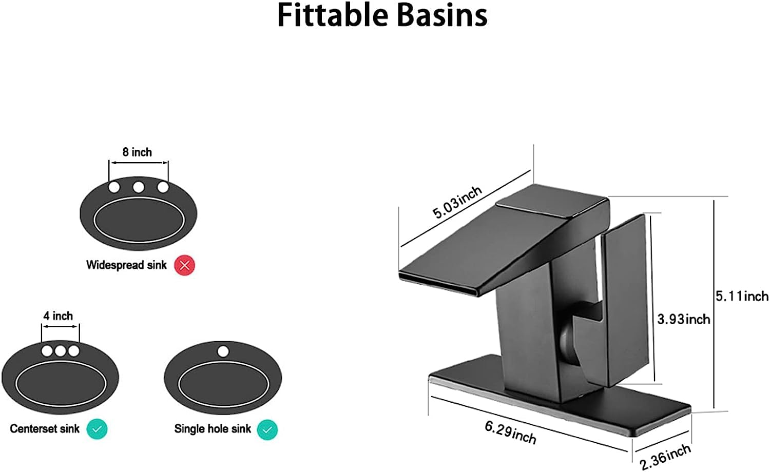 Loopan Black LED Light Waterfall Bathroom Faucet - Single Handle One Hole Mount with Temperature Display & Hydraulic Power, Lead-Free Vanity Sink Faucet for Modern Bathroom, Spa, and Hotel Decor