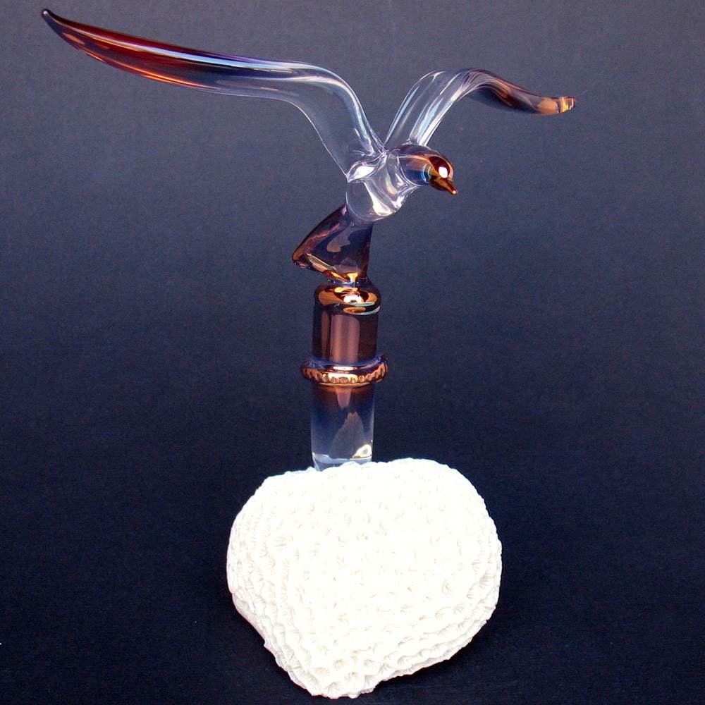 Hand Blown Glass Seagull Figurine on Coral Base - Elegant Home Decor for Beach House, Coastal Living Room & Nautical Theme Gifts