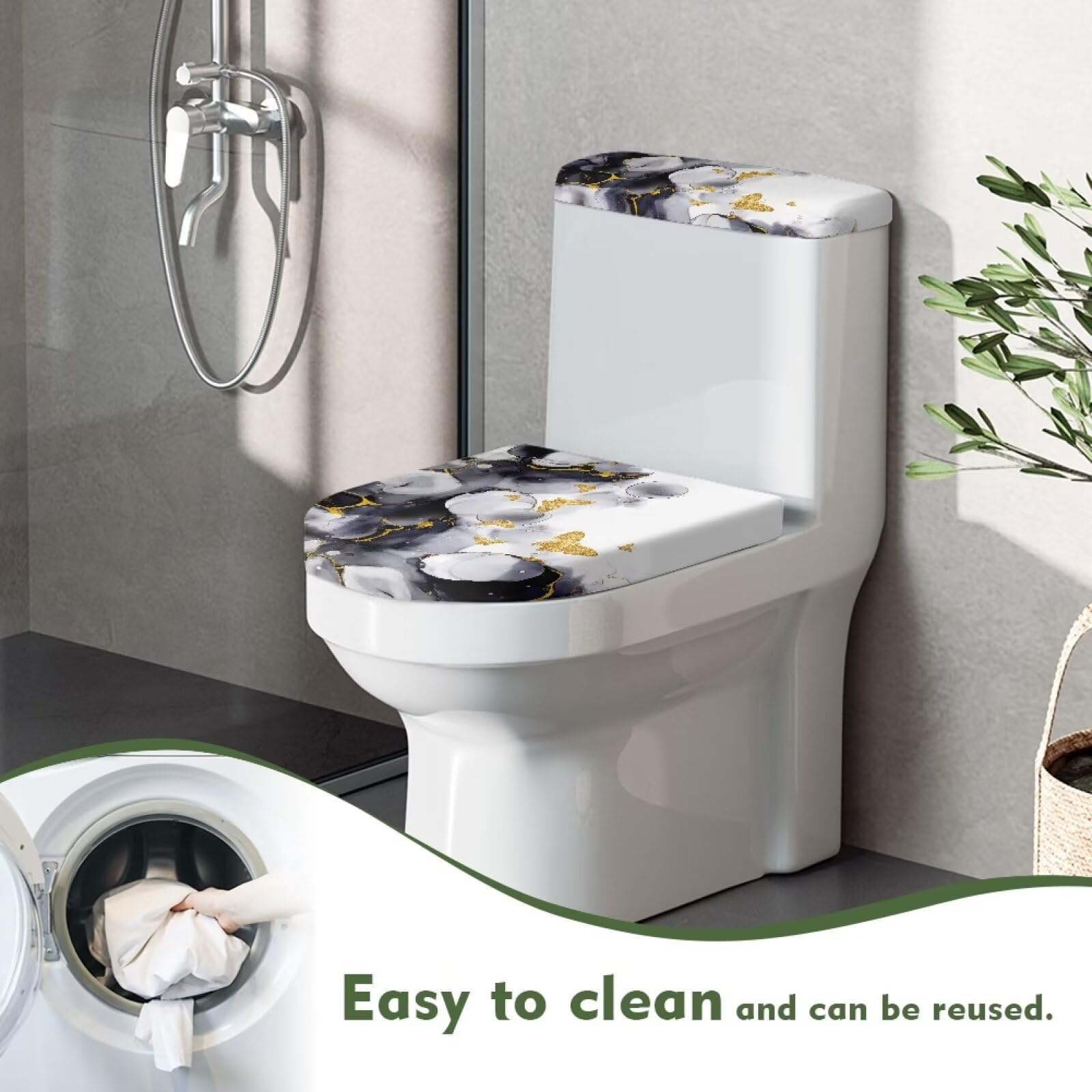 Washable Elastic Toilet Seat Cover - Soft Polyester Fabric Bathroom Lid Cover with Stretchable Edges, Stain-Resistant & Easy to Install (Gold Butterfly) - Perfect for Home, Hotel & Guest Bathroom Decor