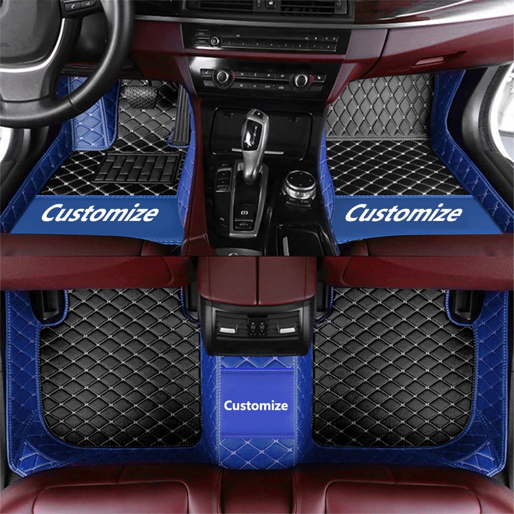 Custom Car Floor Mats for 95% Sedan, SUV & Pickup Truck - Full Coverage Non-Slip Floor Liners with Leather Protection (Blue/Black) - Perfect for Daily Commute, Road Trips & Family Travel