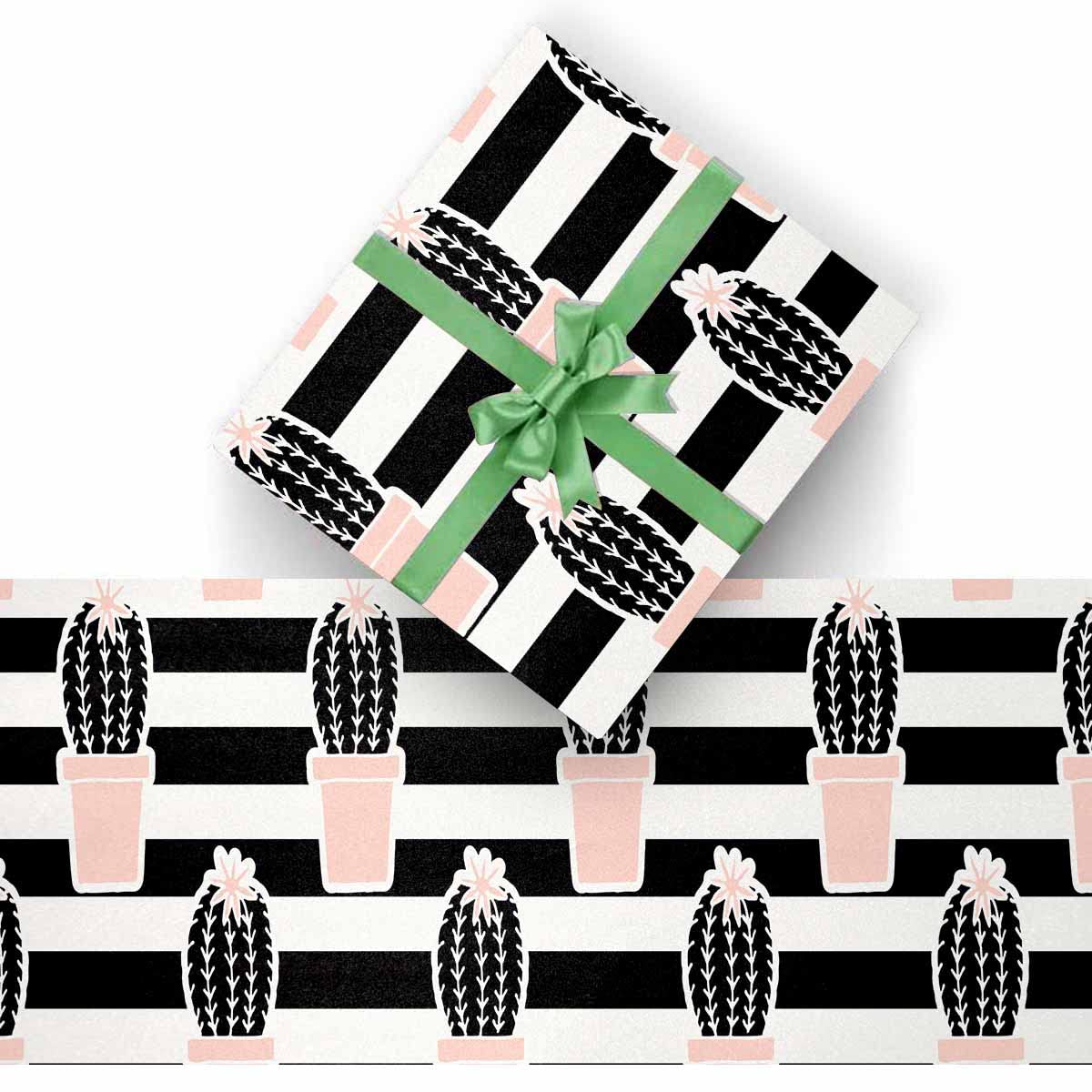 InterestPrint Cactus Wrapping Paper Roll - Black & Pink Holiday Gift Wrap for Christmas, Birthdays, Parties (2 Rolls) - Perfect for Present Wrapping, DIY Crafts & Home Decor