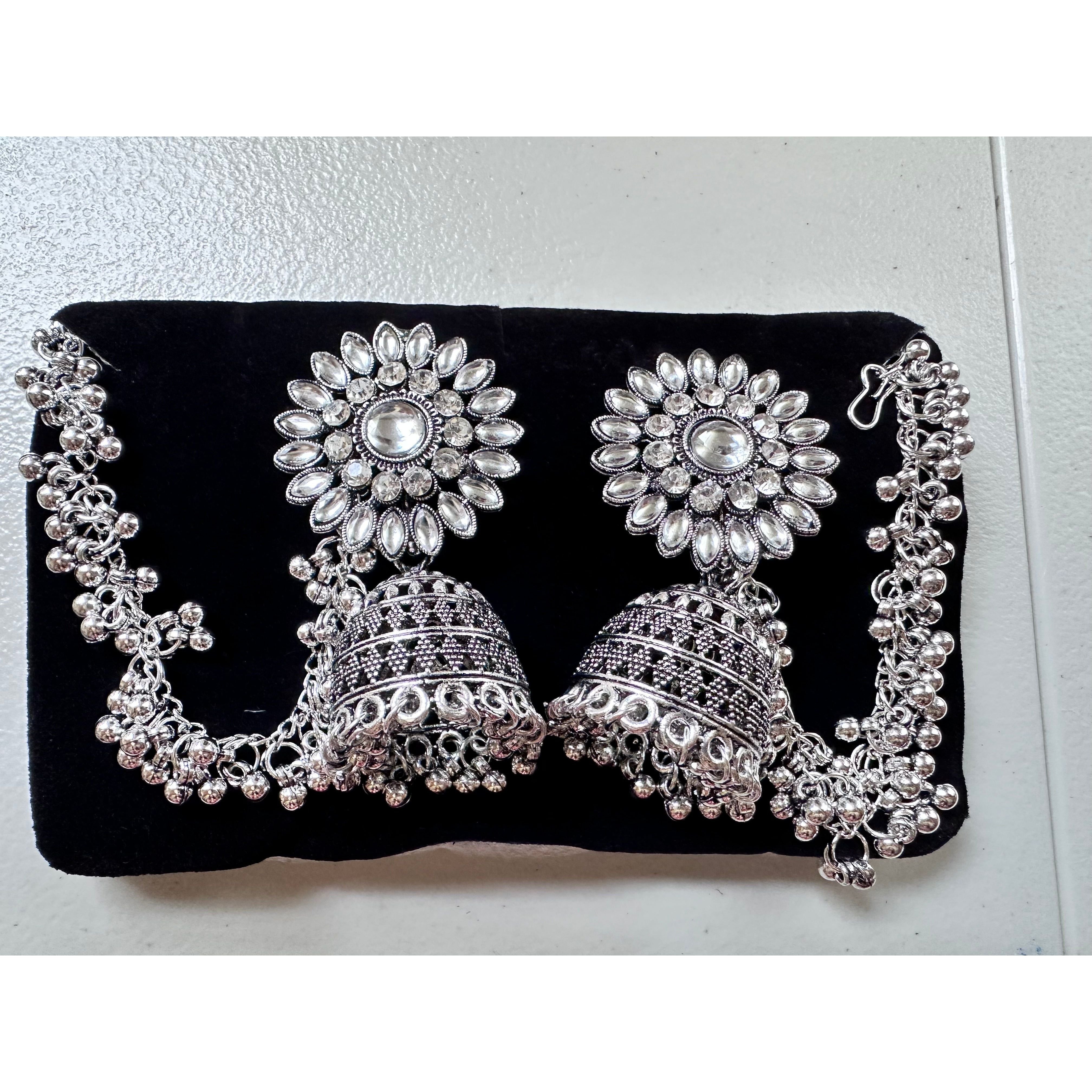 Exquisite Jhumka Earrings with Long Chain Tassels - Traditional Indian Ethnic Jewelry for Women - Perfect for Weddings, Parties, and Festive Occasions