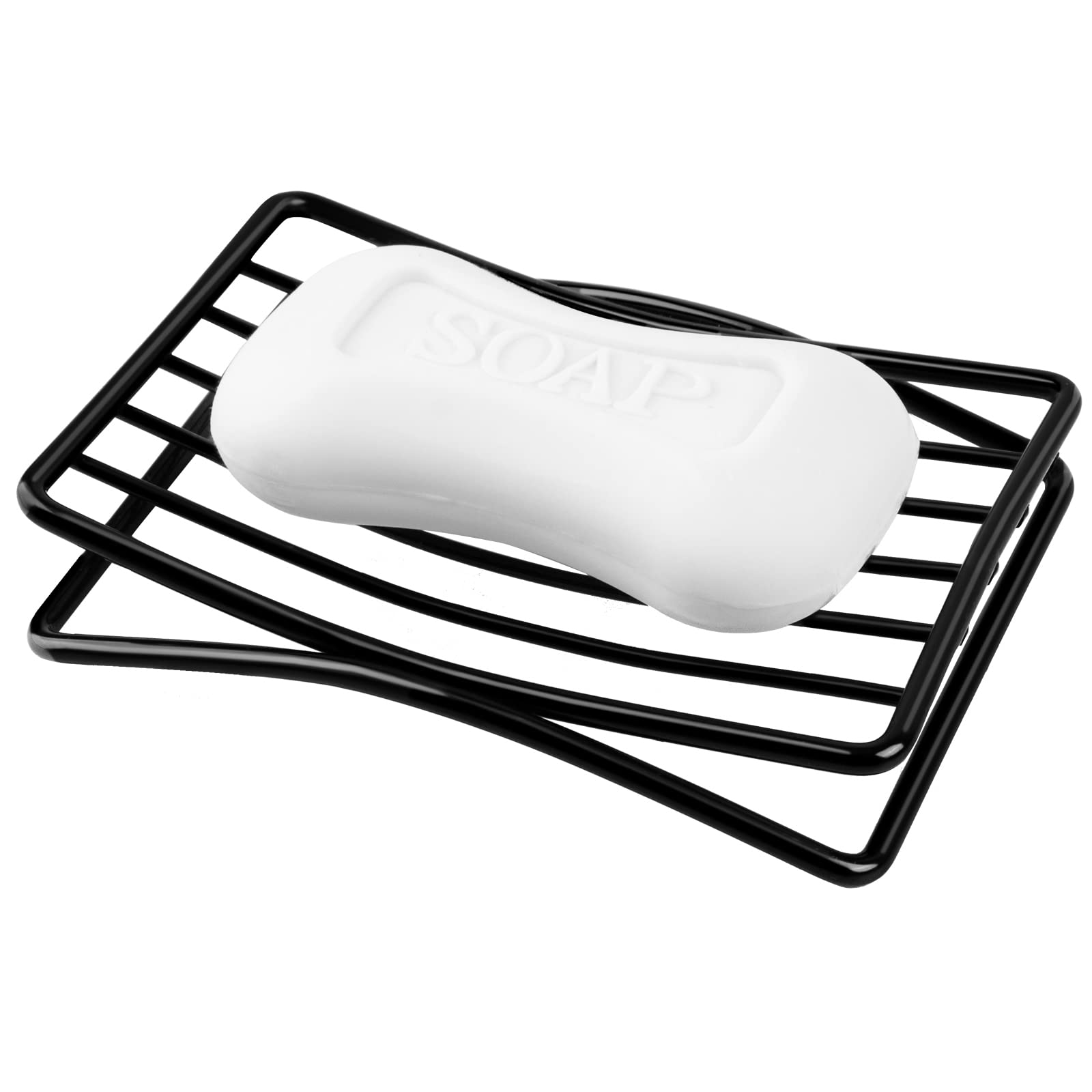 Stainless Steel Soap Dish & Sponge Holder - Self-Draining Bar Soap Tray for Shower, Bathroom, Kitchen Sink - Quick Dry & Easy Cleaning - Black - Perfect for Showers, Bathtubs, and Kitchen Countertops