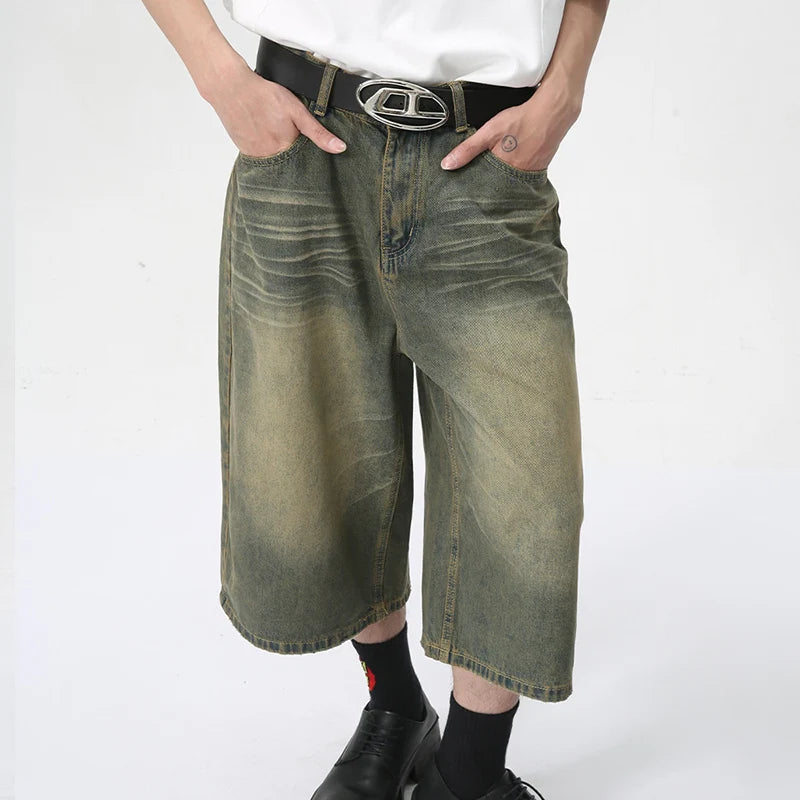 American Style Denim Shorts for Men - High Street Straight Calf-Length Jeans | Summer Fashion Casual Wear | Perfect for Outdoor Activities, Beach Trips & Street Style