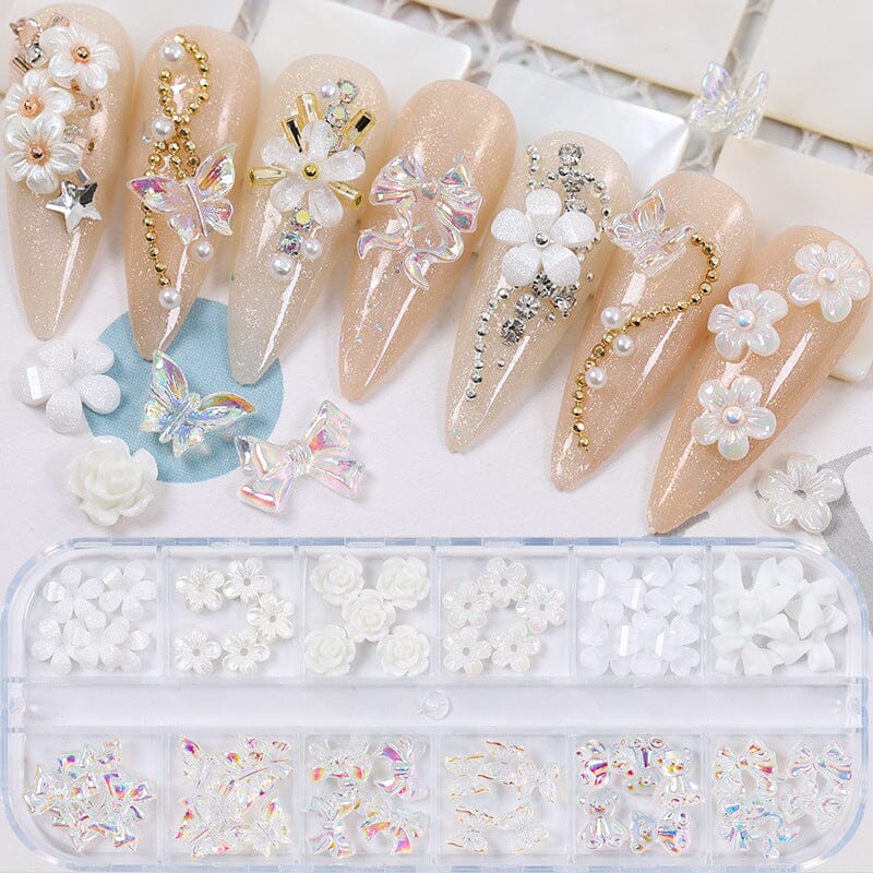 Aurora & White Bowknots Flowers Butterflies Bear 3D Charms for Jewelry Making, DIY Crafts, Scrapbooking, and Gift Decorations