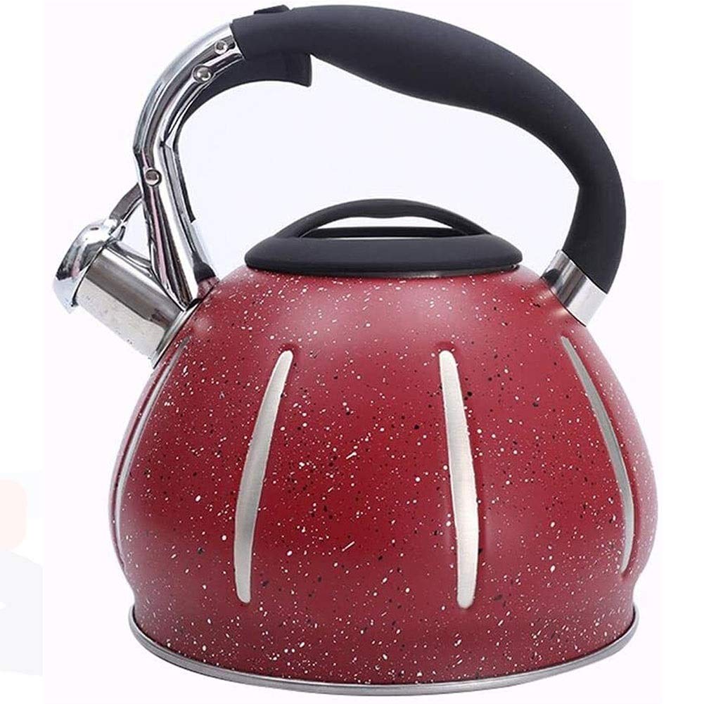 Stainless Steel Whistling Tea Kettle for Stove Top - 3L Ergonomic Handle Tea Pot with Loud Whistle, Red - Perfect for Home, Kitchen, Camping & Tea Lovers