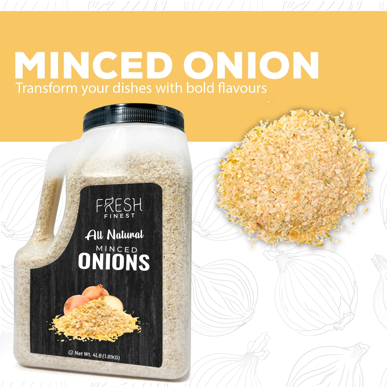 Premium Dehydrated Minced Onions 4 lb Bulk - Kosher Certified, Non-GMO - Perfect for Cooking, Seasoning Meats, Vegetables, Rubs & Dressings - Ideal for Home Chefs, Restaurants & Meal Prep (1.81kg)