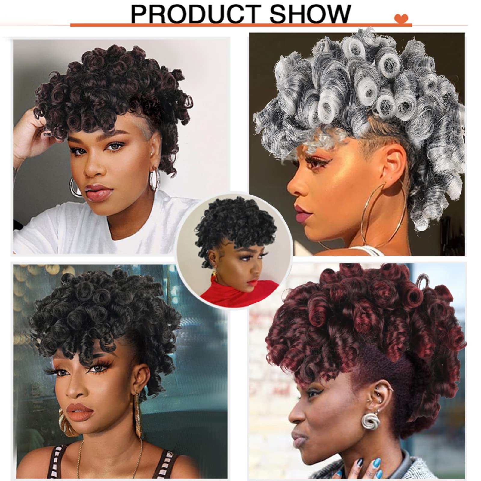 KRSI Deep Curly Mohawk Ponytail Synthetic Wig for Black Women - Afro Puff with Bangs in Dark Brown (1B/30) | Faux Mohawk Hairpiece for Women | Perfect for Cosplay, Halloween, and Everyday Fashion