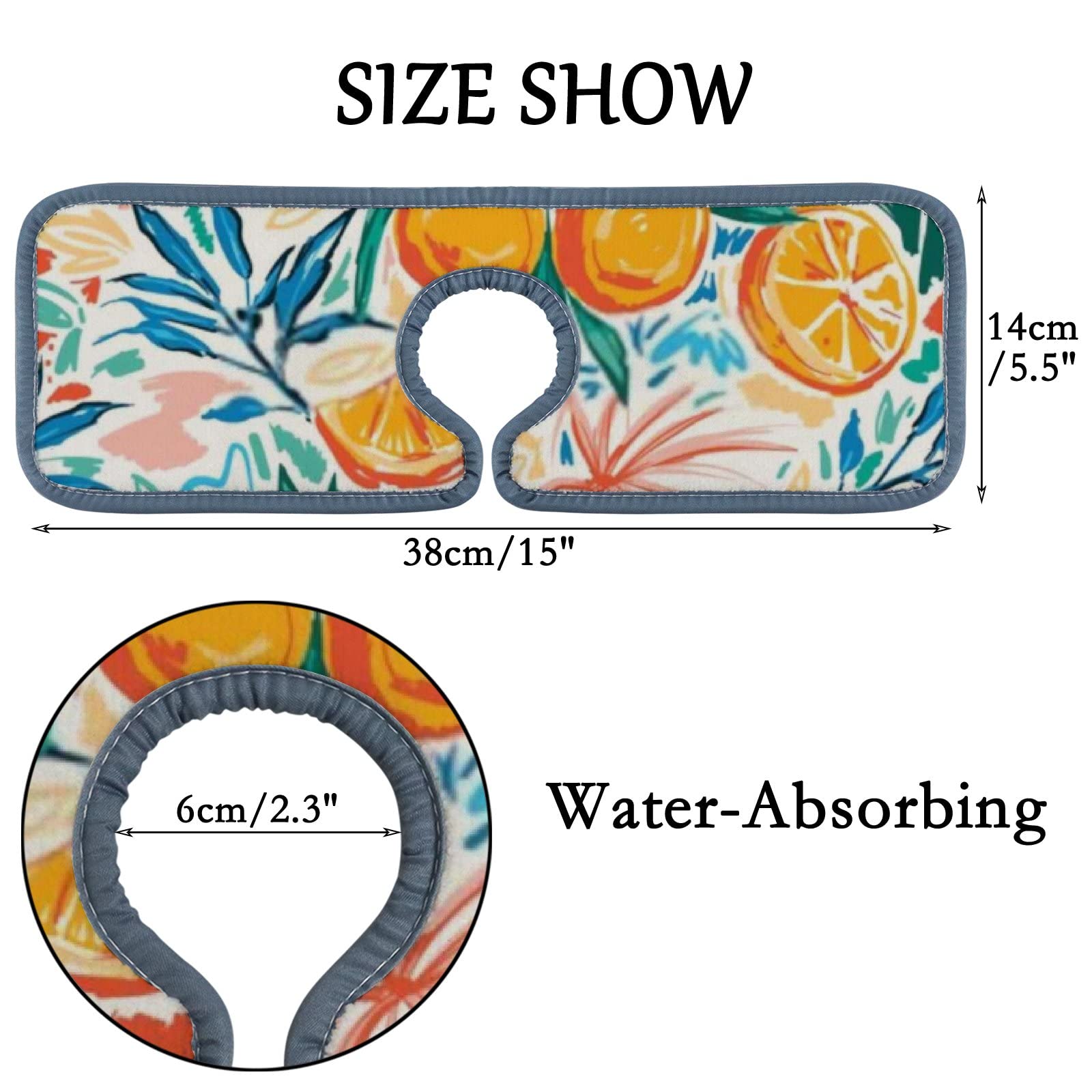 Colorful Fruit Orange Splash Guard Sink Faucet Mat - 2 Pack Absorbent Countertop Protector Pads for Kitchen & Bathroom | Prevents Water Stains, RV & Home Use