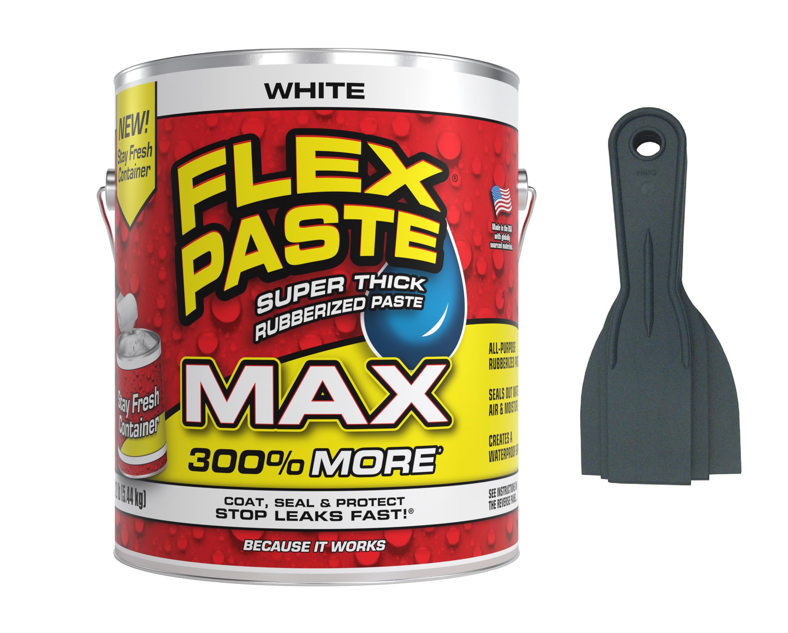 Flex Seal Paste (12 lb, White) - Waterproof Sealant for Roofs, Pipes & Gutters | Includes Allway Tools Putty Knives (3-Pack) | DIY Home Repair & Construction Projects