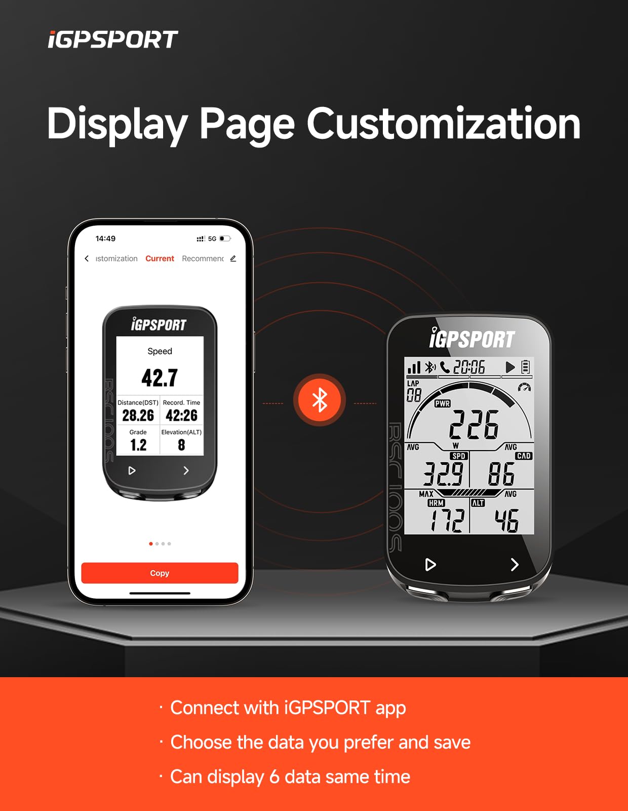iGPSPORT BSC100S Wireless GPS Bike Computer - 2.6'' LCD Display, 40H Battery Life, Waterproof Cycling Computer with Bluetooth & ANT+ for Road Biking, Mountain Cycling & Outdoor Training