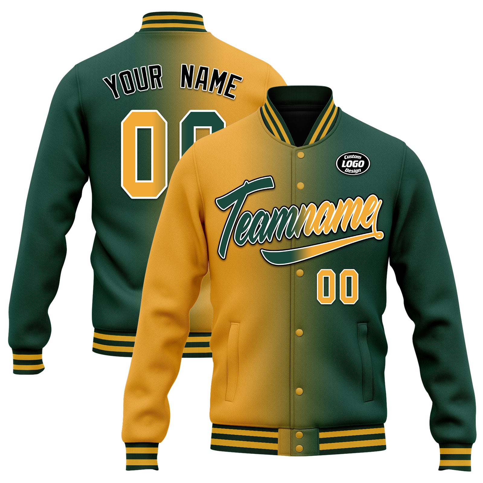 Custom Gradient Fashion Bomber Jacket - Full Snap Varsity Letterman Personalized Jacket for Men & Women (FZ005 D028016) - Perfect for Streetwear, Casual Outfits & School Events