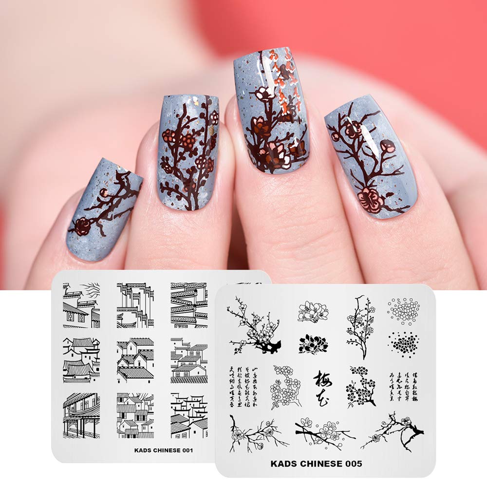 KAD Nail Stamping Plates Set - 8pcs Chinese Style Nail Art Templates for DIY Manicure | Perfect for Home Salon, Bridal Nails & Holiday Nail Designs