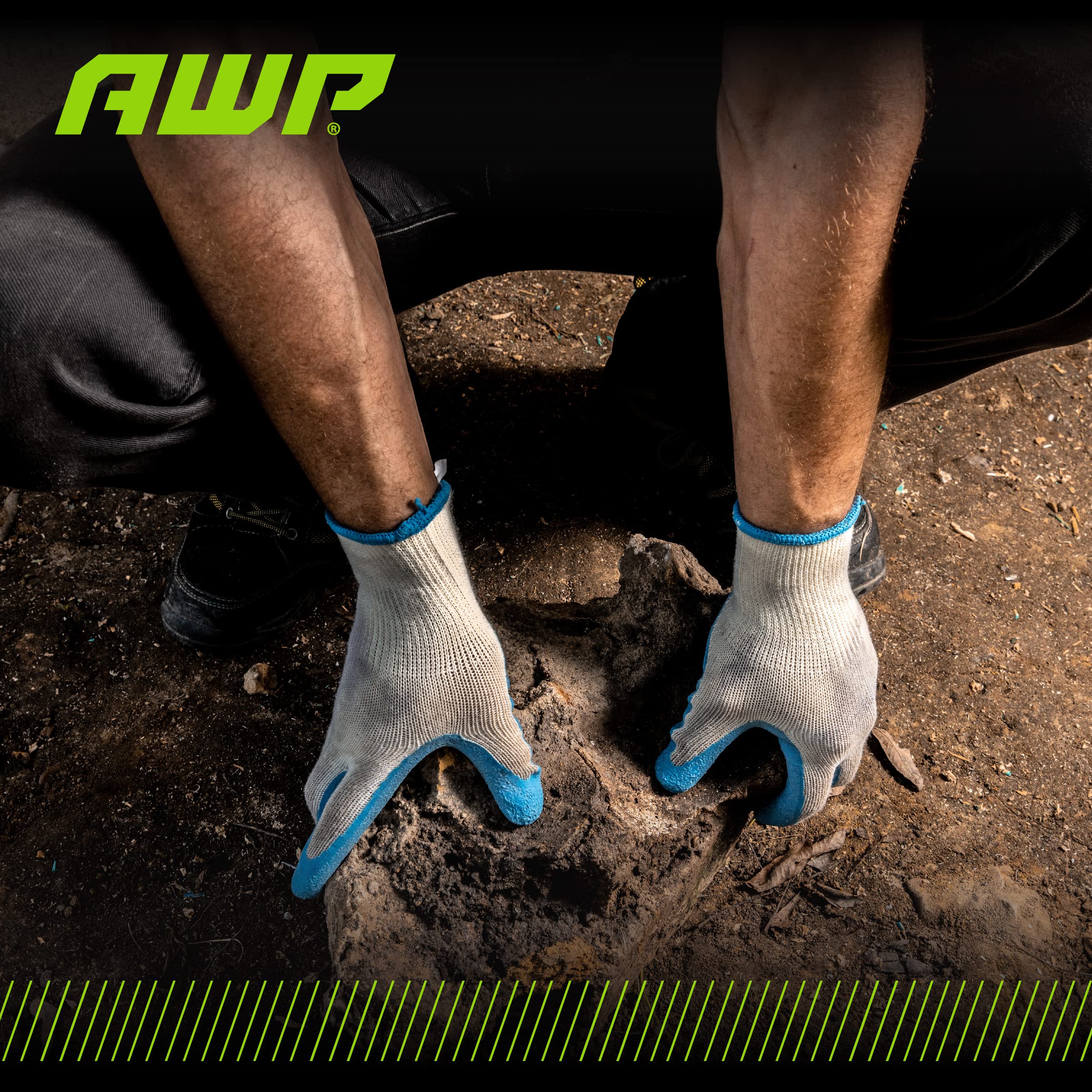 AWP Men's Latex Coated Work Gloves - 3 Pairs for Construction & Gardening