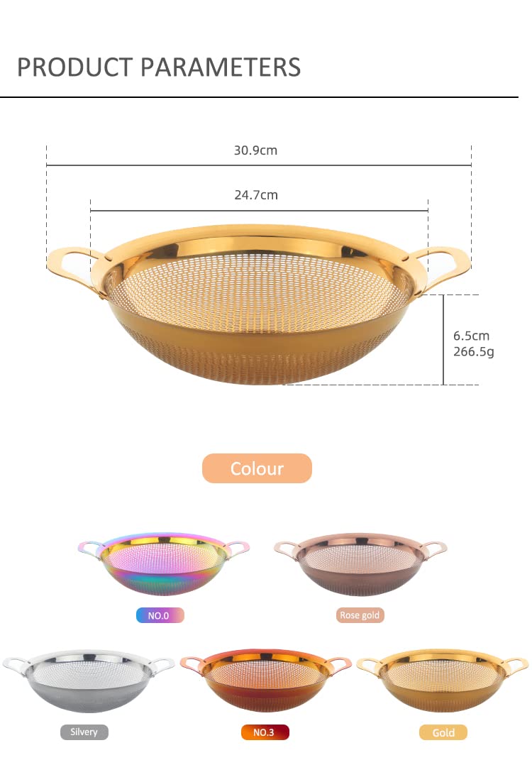Premium Stainless Steel Colander with Handle & Legs - Pasta Strainer, Berry Basket, Vegetable Drainer for Kitchen, Cooking & Salad Prep - Gold Metal Sieve for Fruits, Noodles & Rice - Ideal for Home Chefs & Meal Prep