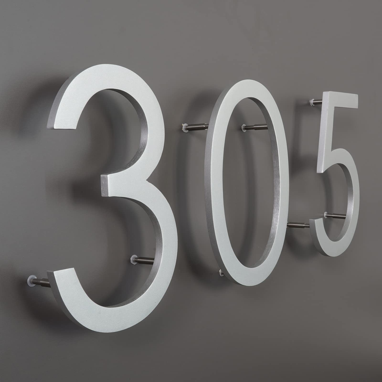 8 Inch Modern Floating Flush Mount Aluminum House Numbers - Large Silver Metal Address Plaque for Outdoor Door, Street & Mailbox (Weatherproof, Easy Installation) - Perfect for Home, Apartment, Business & Garden Gate Address Signage