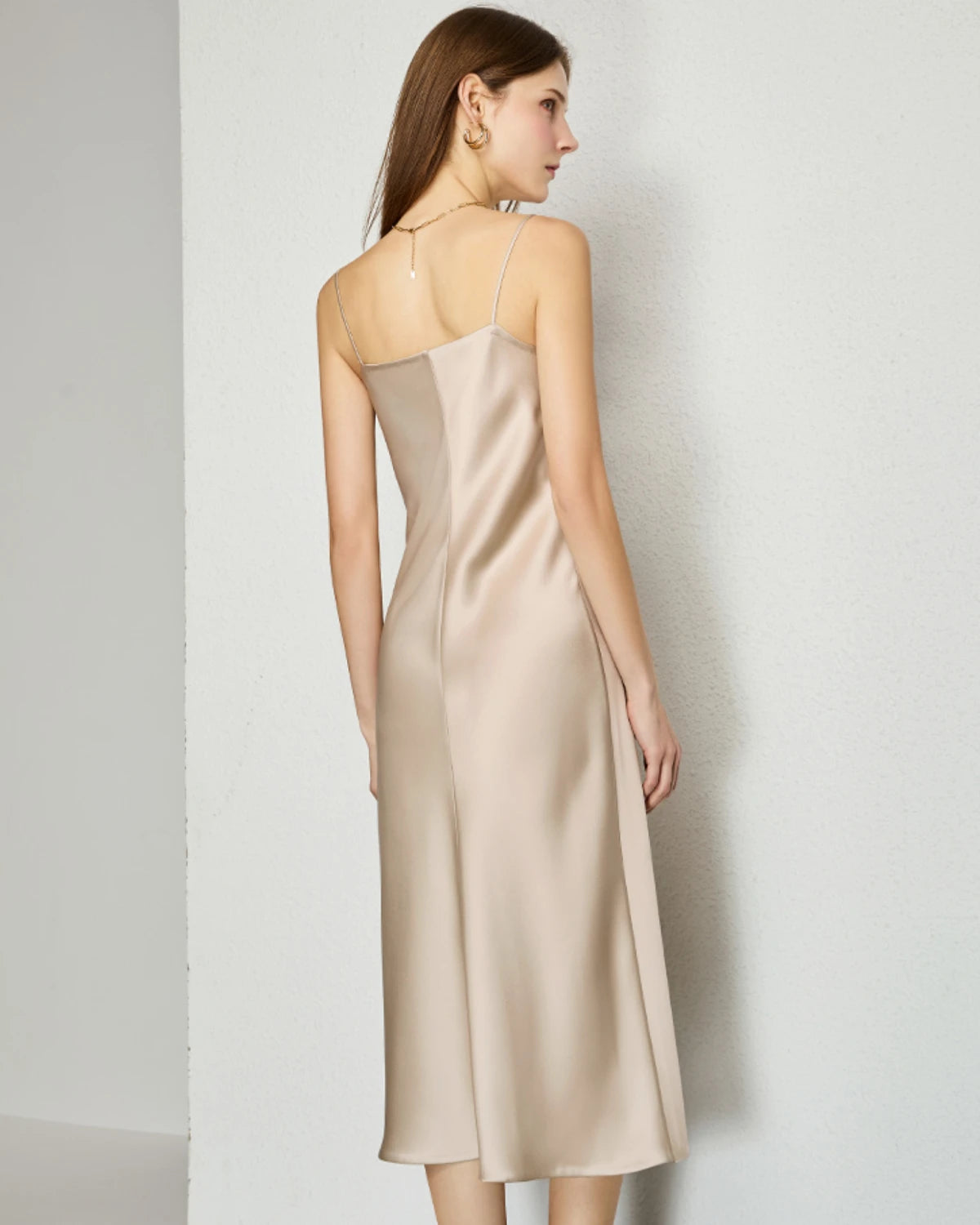 Elegant V-Neck Silk Slip Midi Dress for Women - Comfortable & Stylish Summer Evening Dress for Date Night, Wedding Guest or Cocktail Party