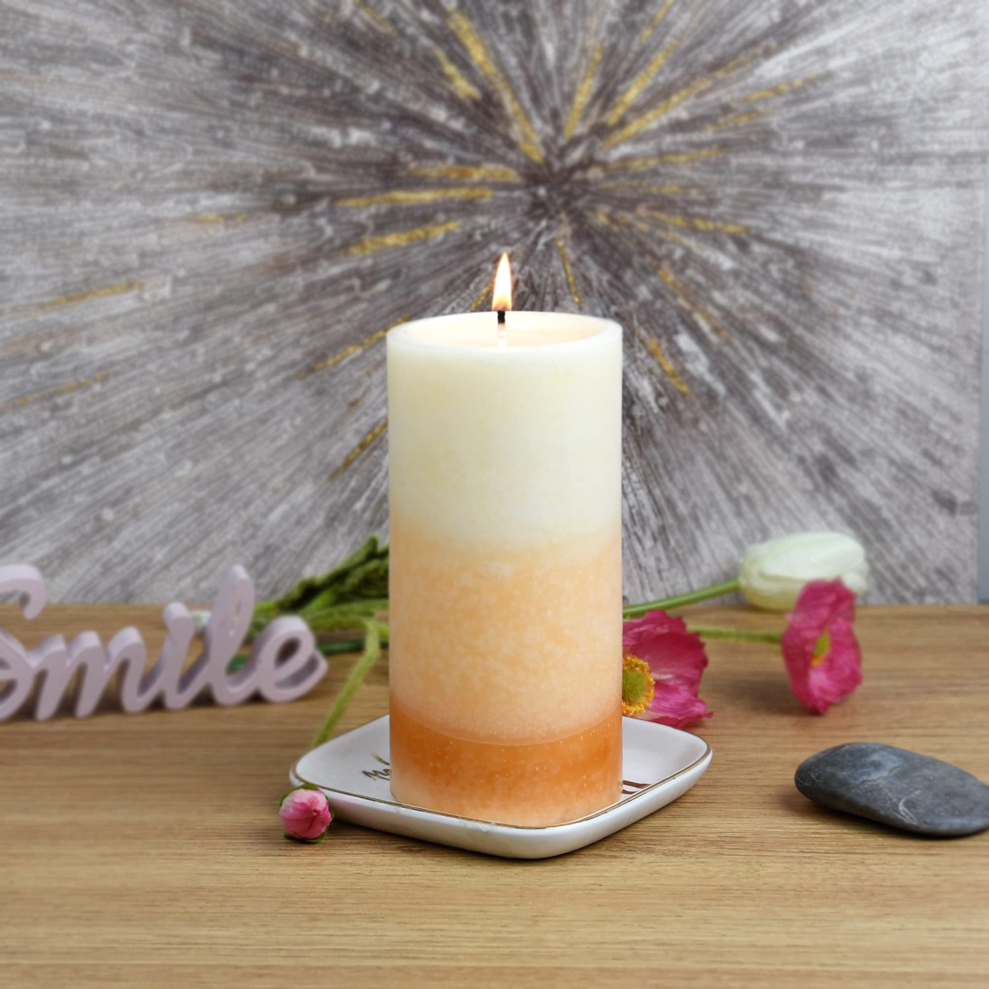 6 Inch Ginger Peach Scented Pillar Candle - Handmade Soy Wax Candle for Home Decor, Aromatherapy, Relaxation & Romantic Ambiance | Perfect for Living Room, Bedroom, Bathroom & Gifts